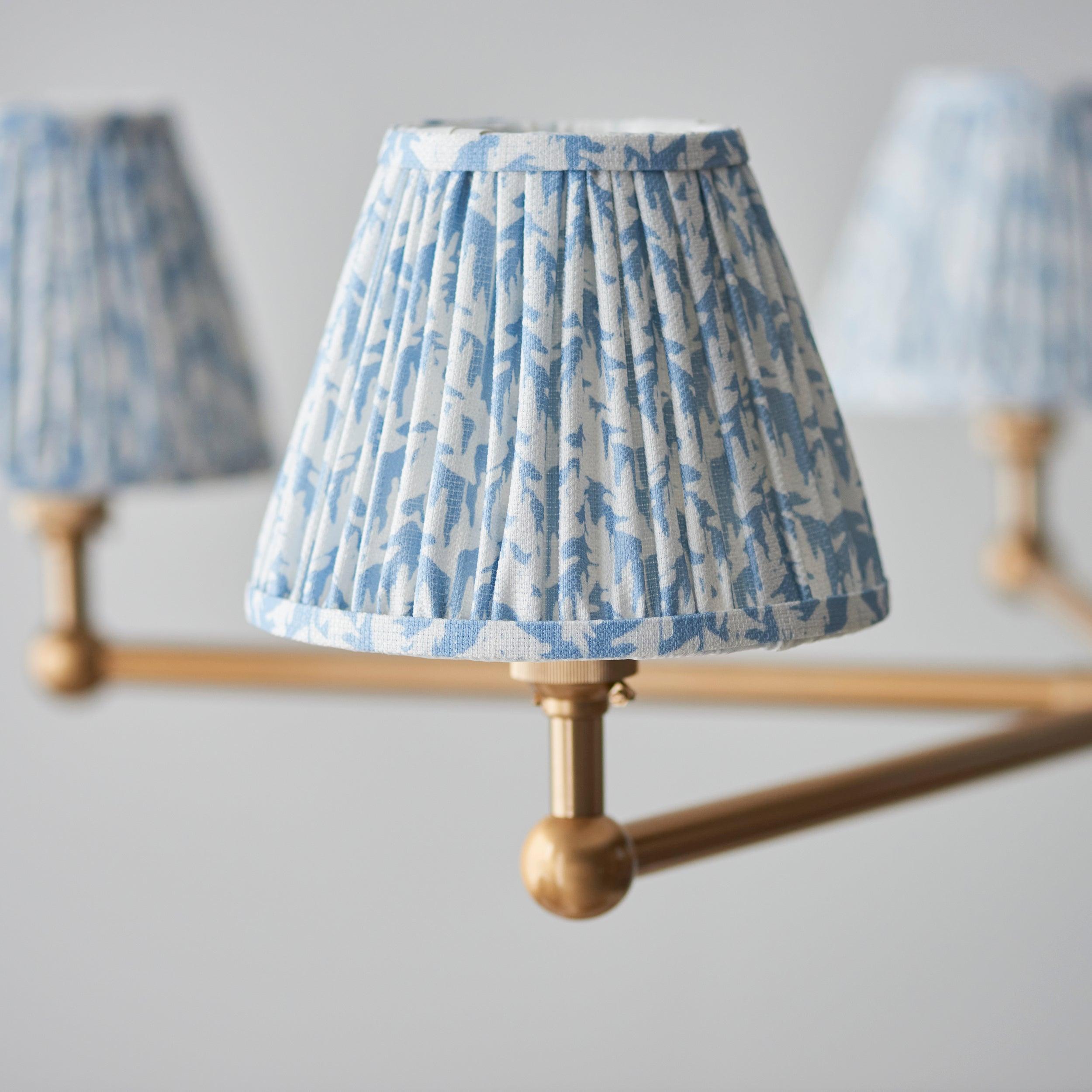 Santiago Brass 5 Light Pendant Ceiling Light With Blue Leaf 16cm Shades