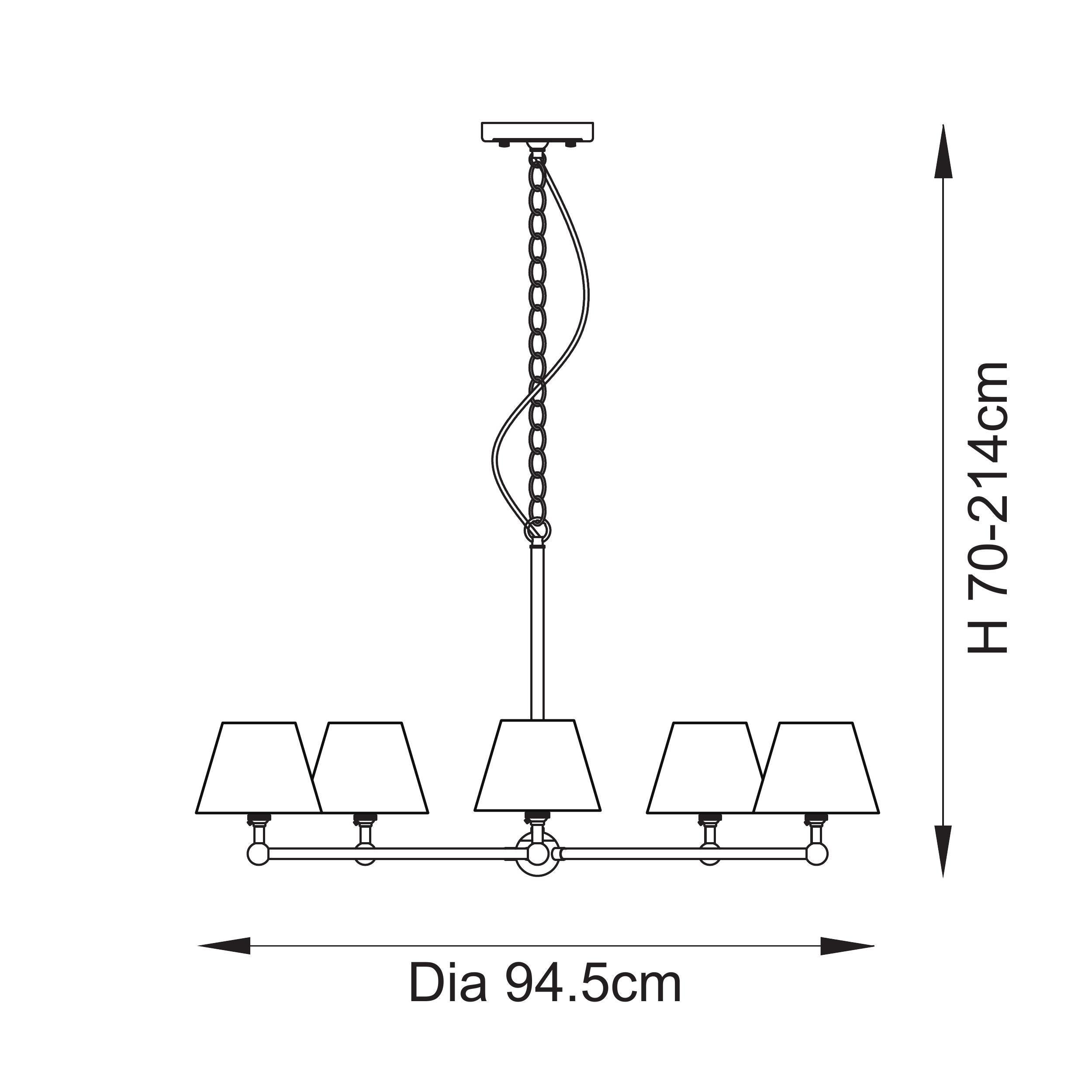 Santiago Brass 5 Light Pendant Ceiling Light With Peachy Leaf 16cm Shades