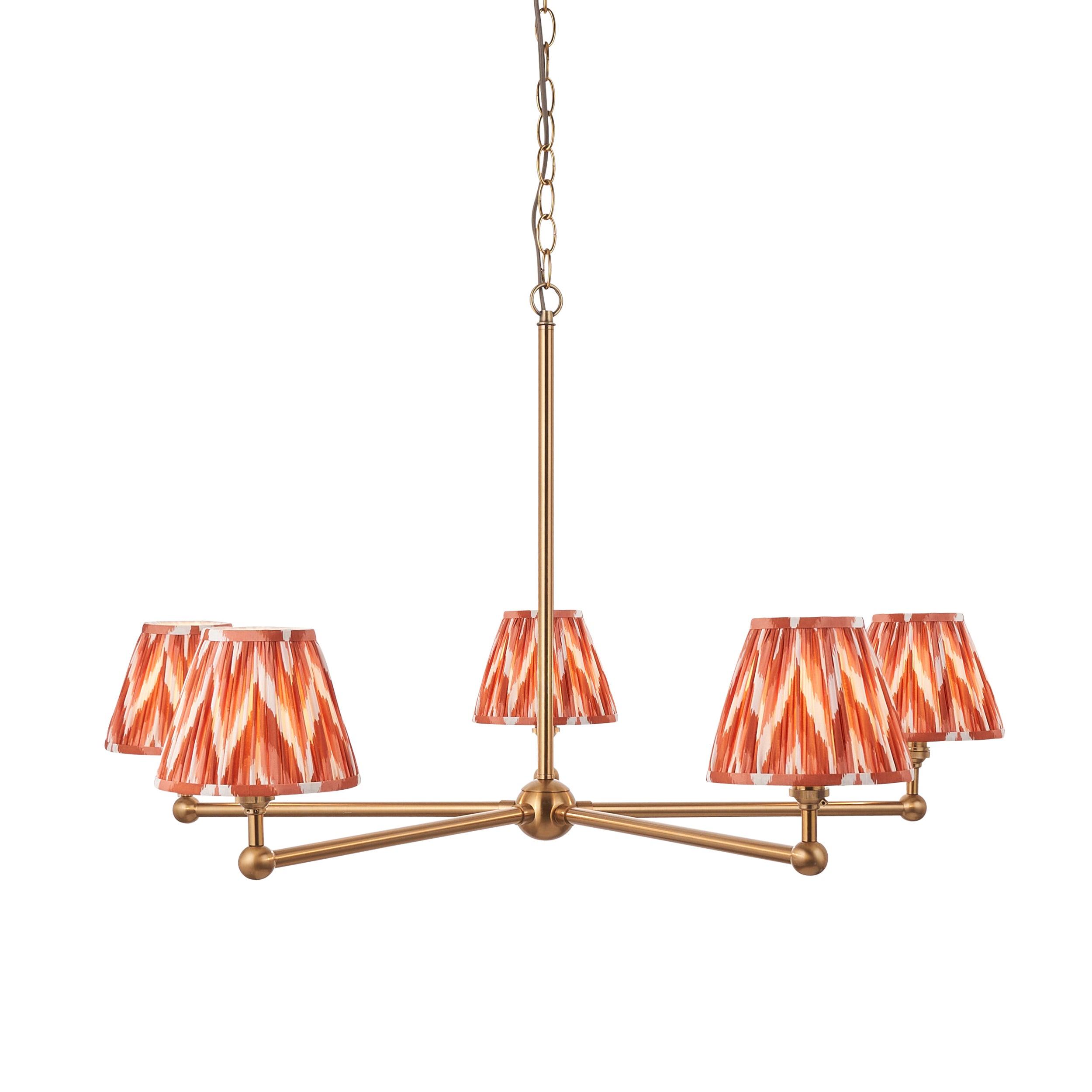 Santiago Brass 5 Light Pendant Ceiling Light With Orange Zigzag 16cm Shades