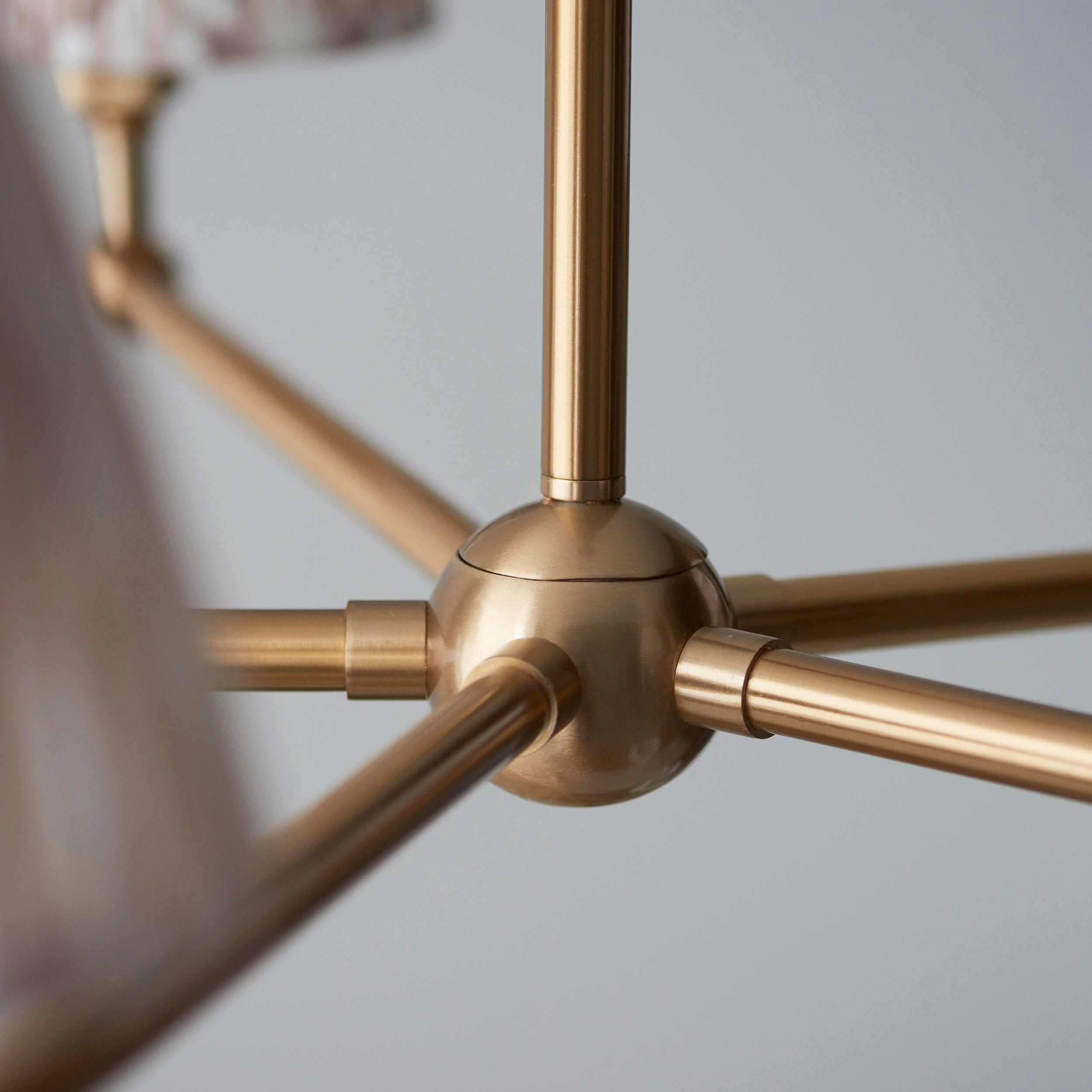 Santiago Brass 5 Light Pendant Ceiling Light With Neutral Ikat 16cm Shades