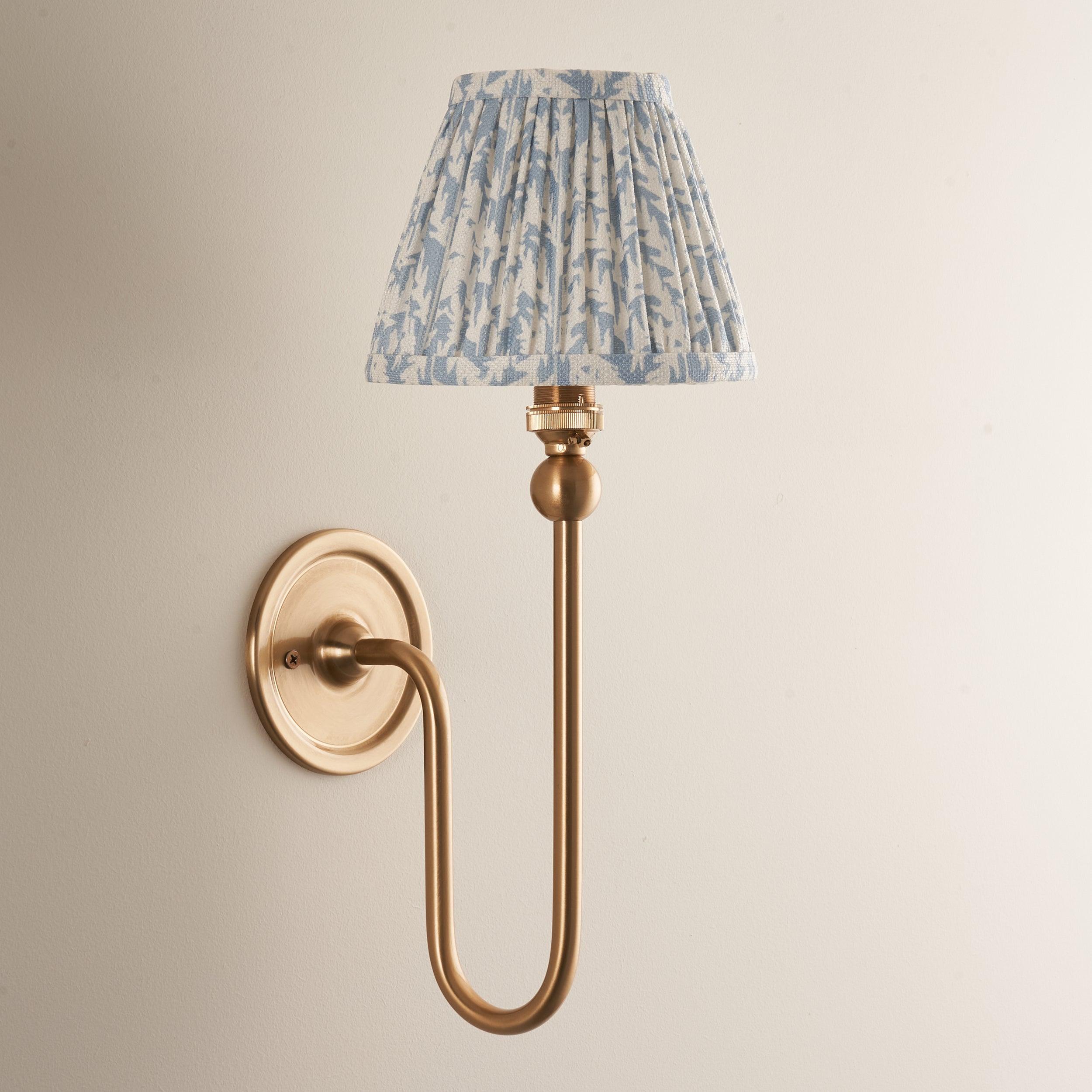 Santiago Long Line Brass Wall Light With Blue Leaf 16cm Shade