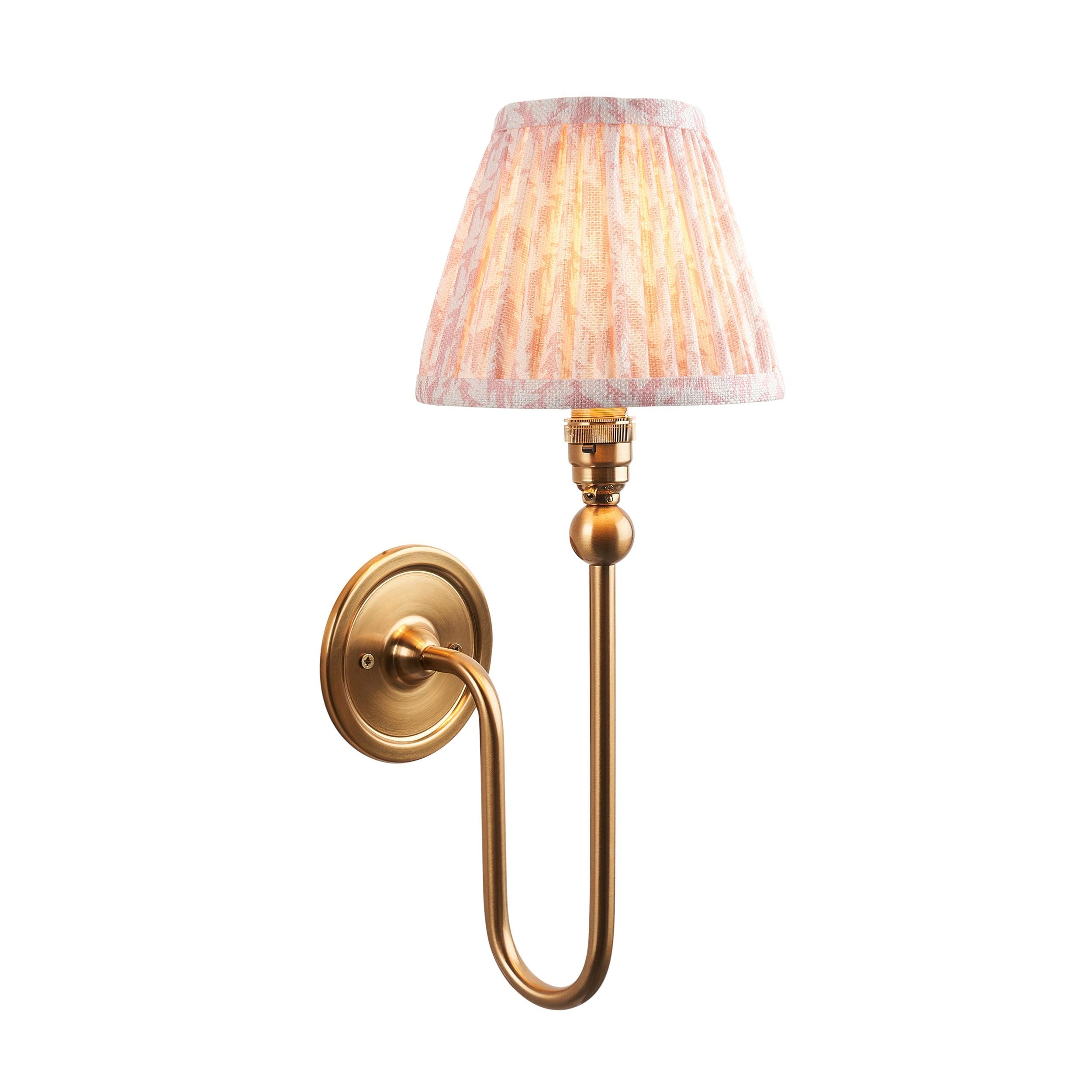 Santiago Long Line Brass Wall Light With Peachy Leaf 16cm Shade