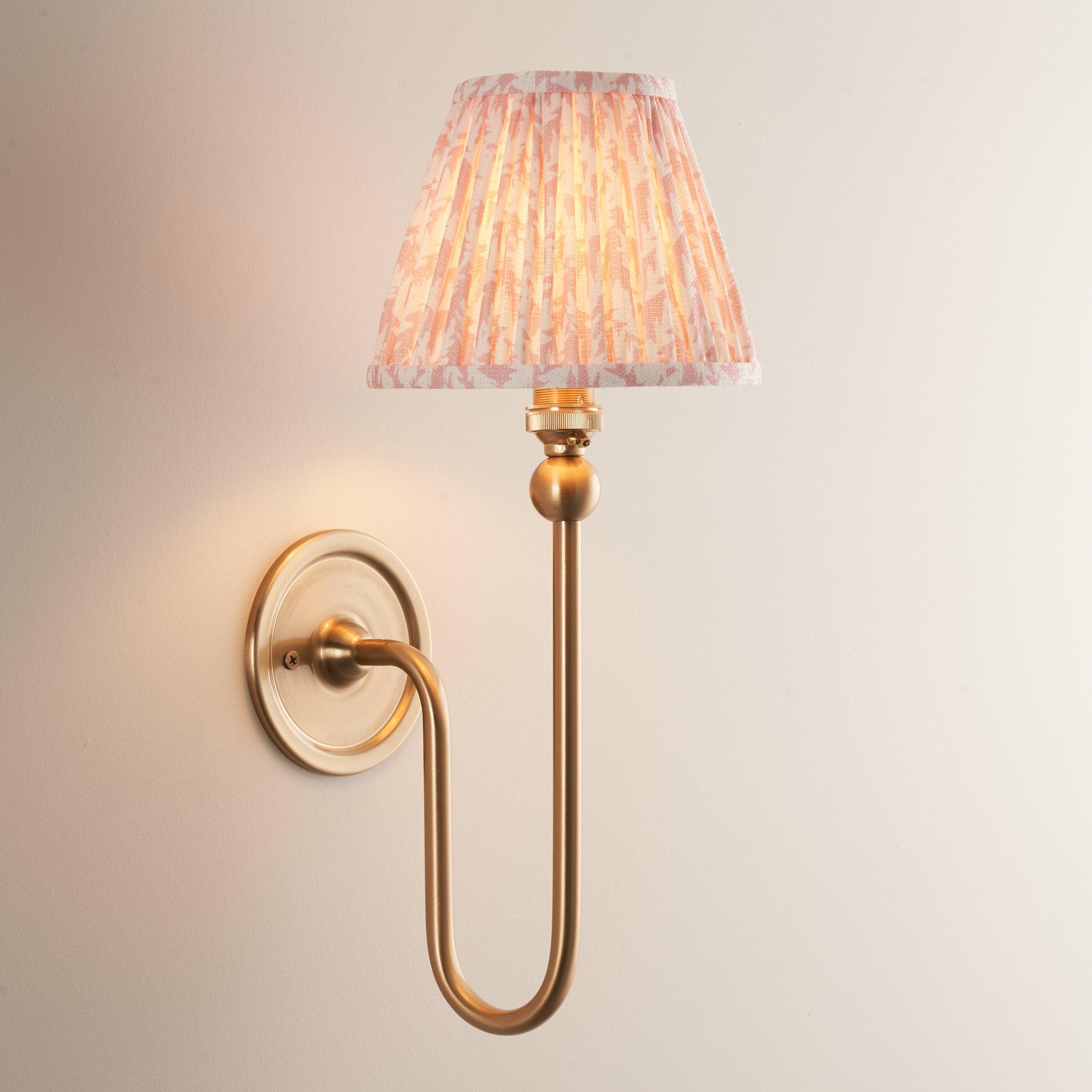 Santiago Long Line Brass Wall Light With Peachy Leaf 16cm Shade