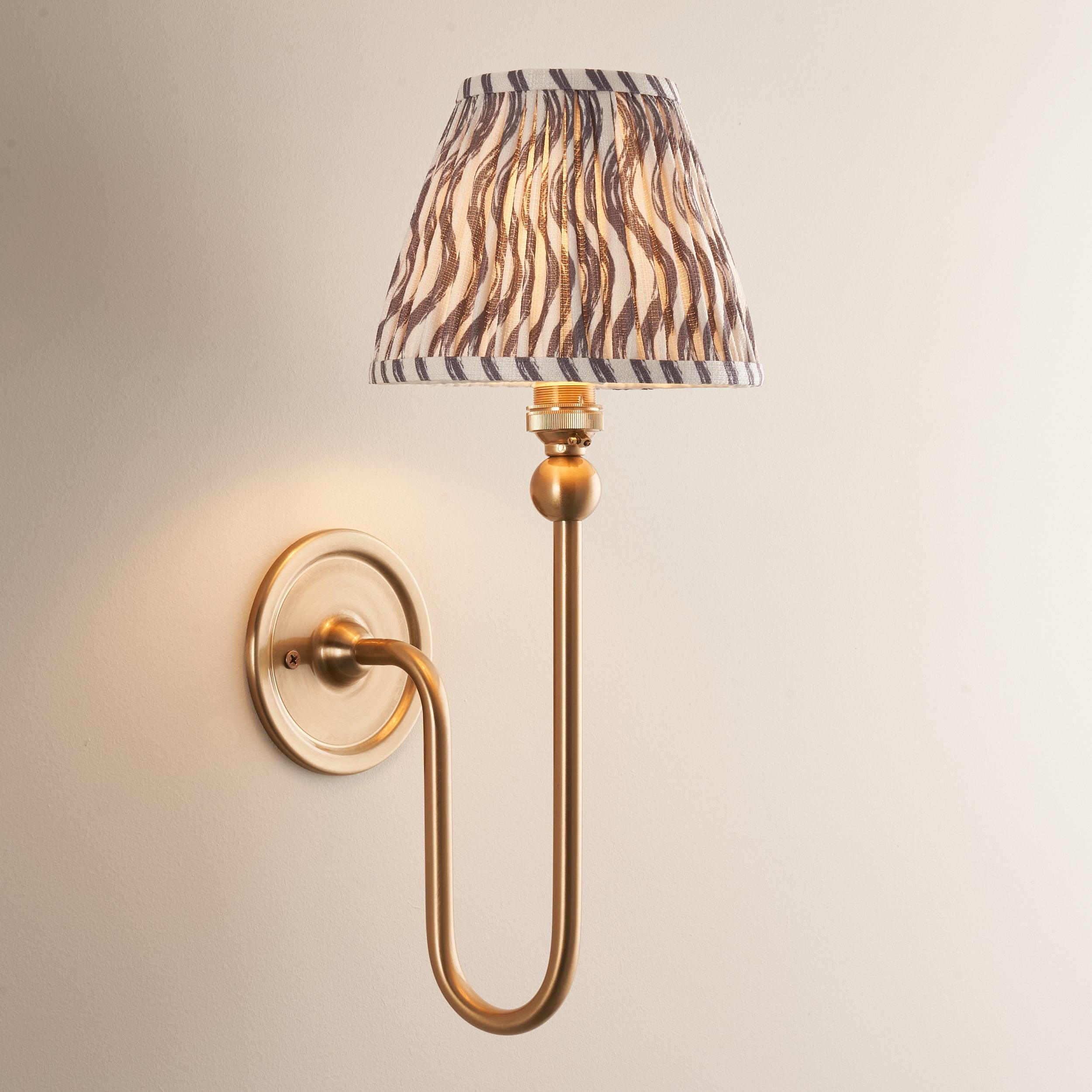 Santiago Long Line Brass Wall Light With Grey Ripple 16cm Shade