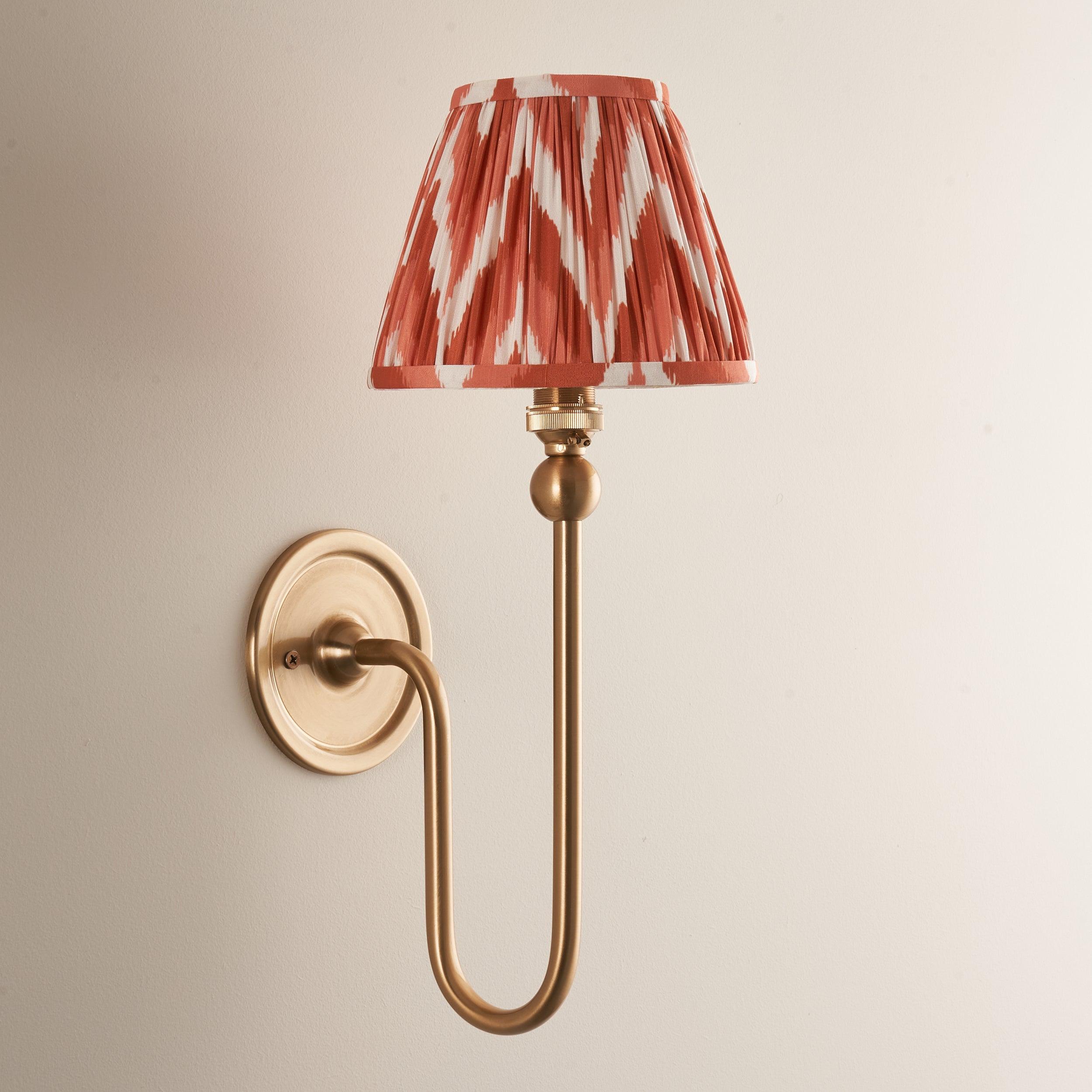 Santiago Long Line Brass Wall Light With Orange Zigzag 16cm Shade