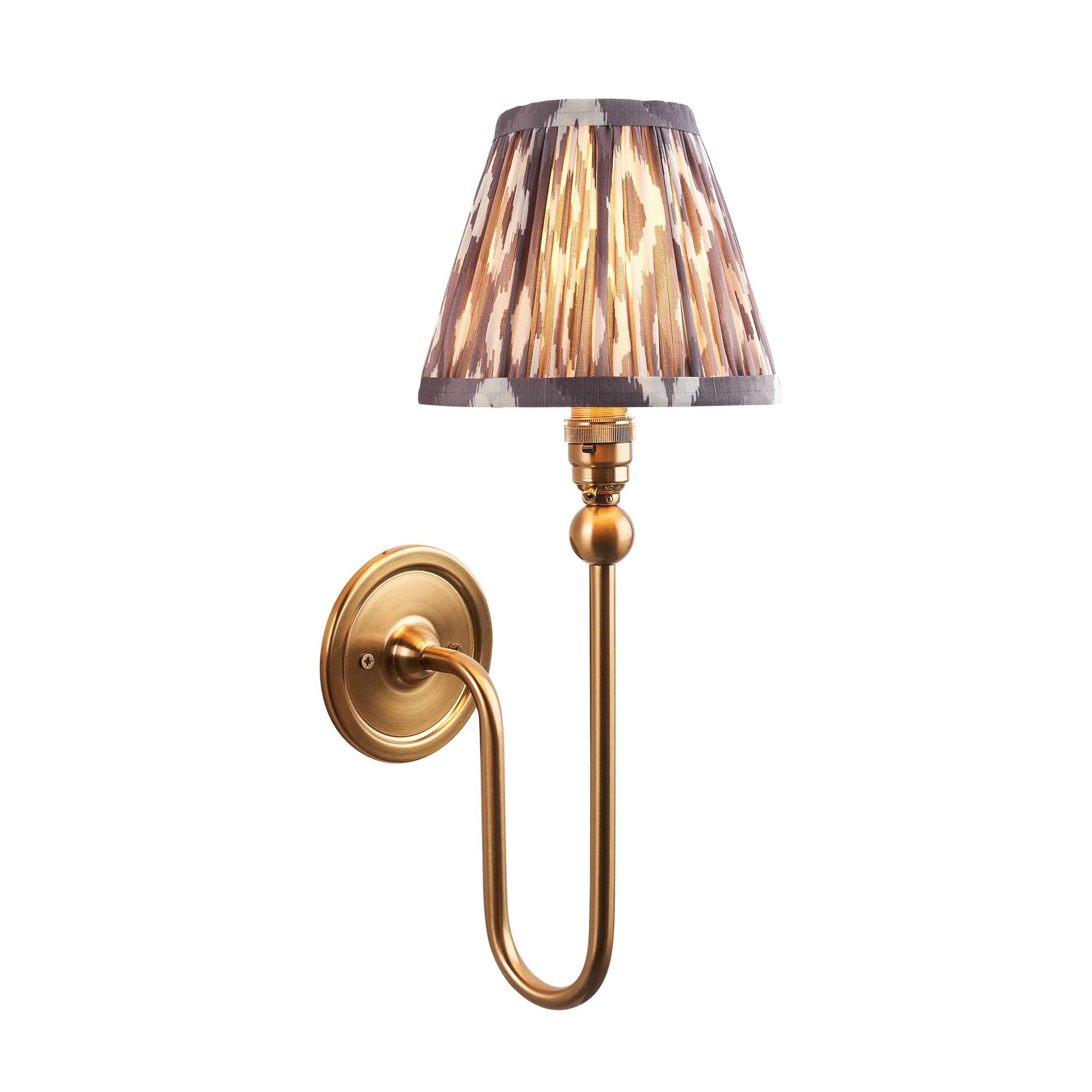 Santiago Long Line Brass Wall Light With Grey Ikat 16cm Shade