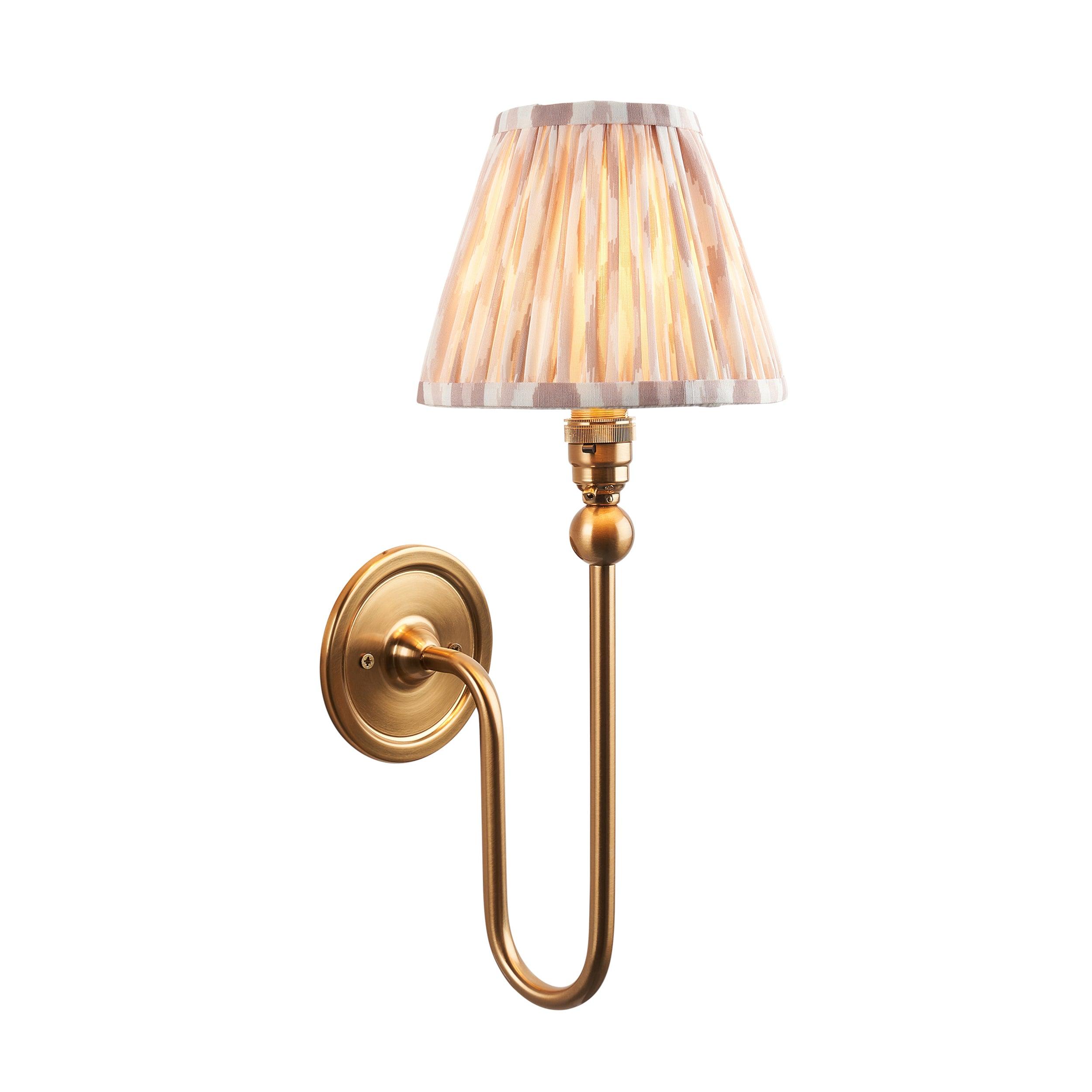 Santiago Long Line Brass Wall Light With Neutral Ikat 16cm Shade