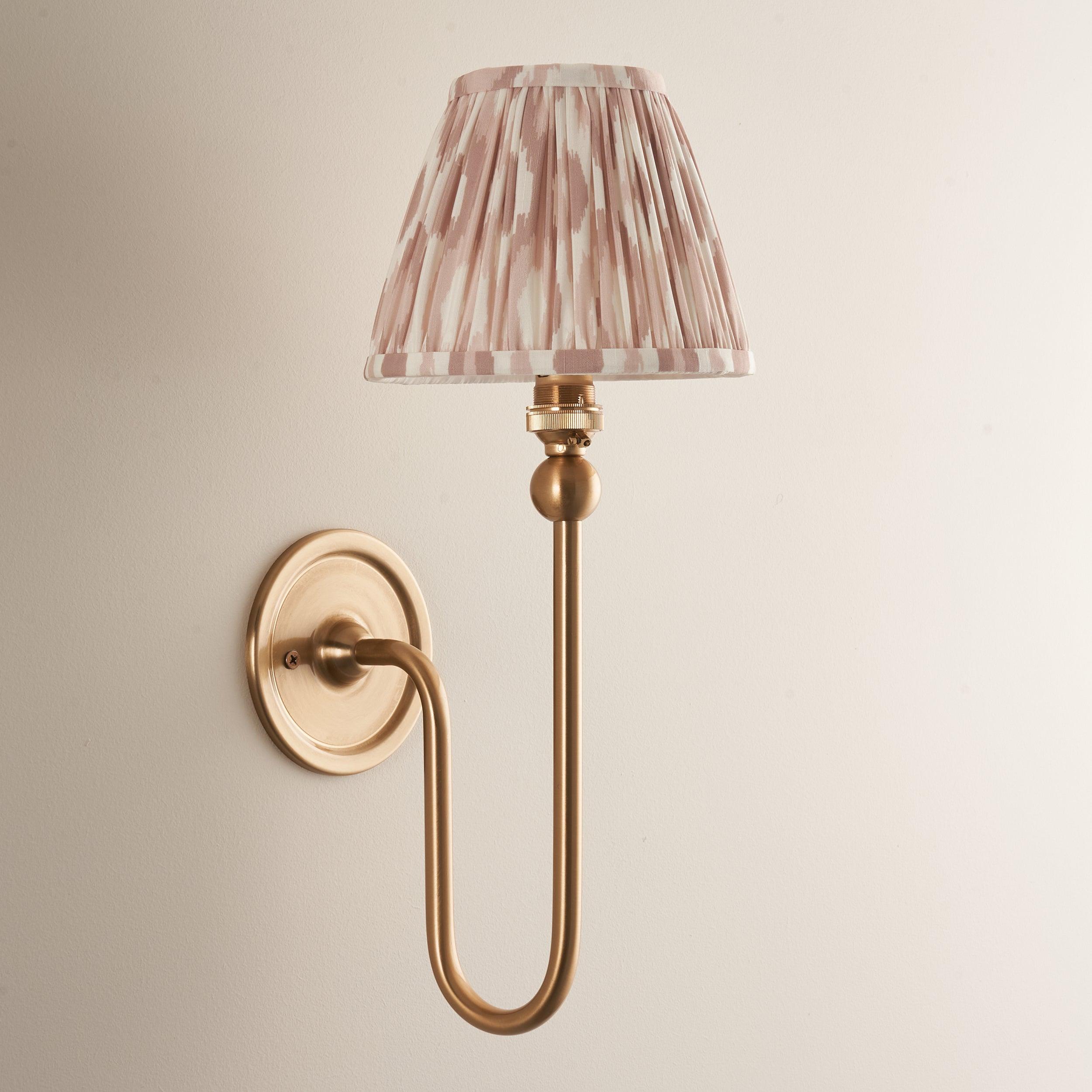 Santiago Long Line Brass Wall Light With Neutral Ikat 16cm Shade