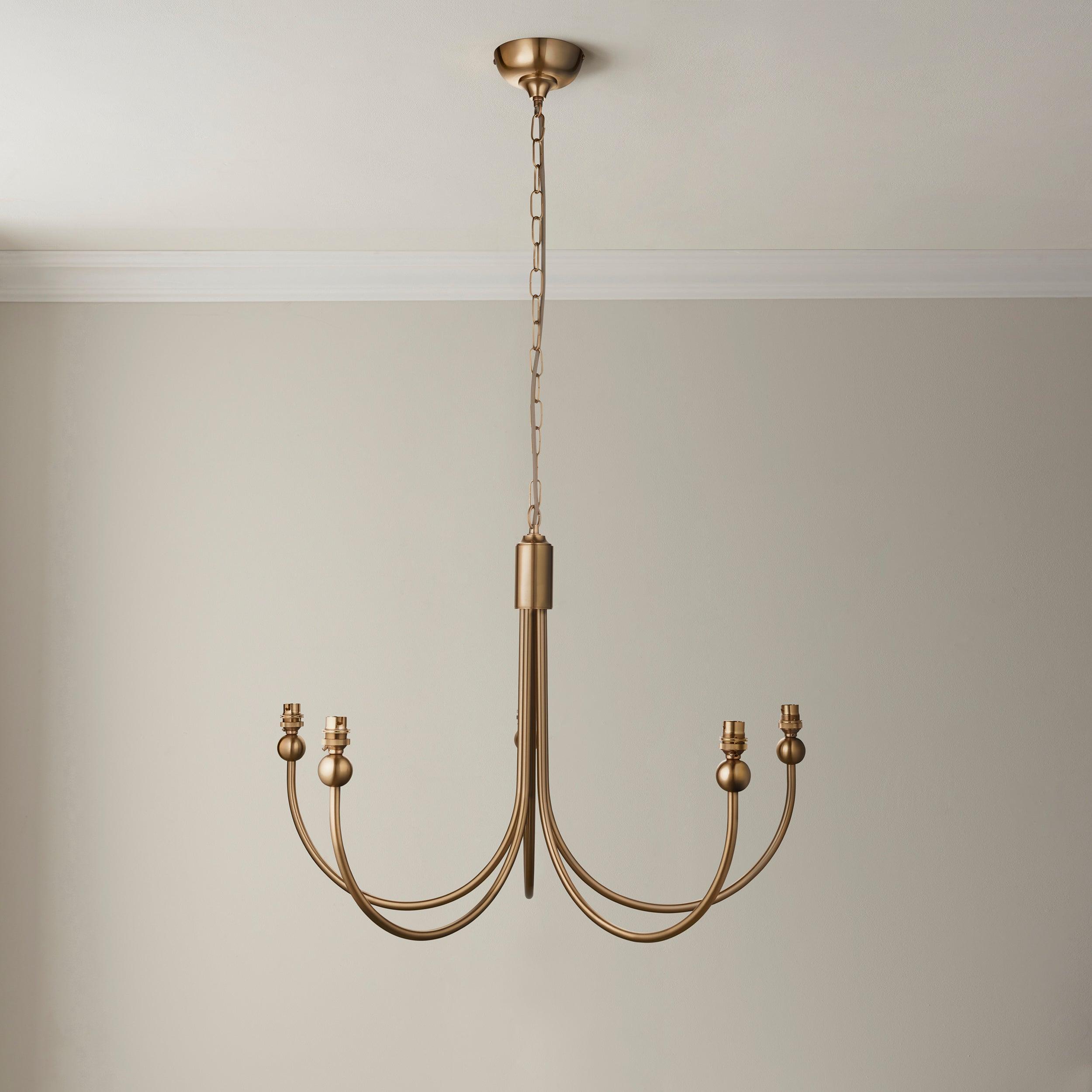 Santiago Brass Chandelier With Blue Ripple 16cm Shades