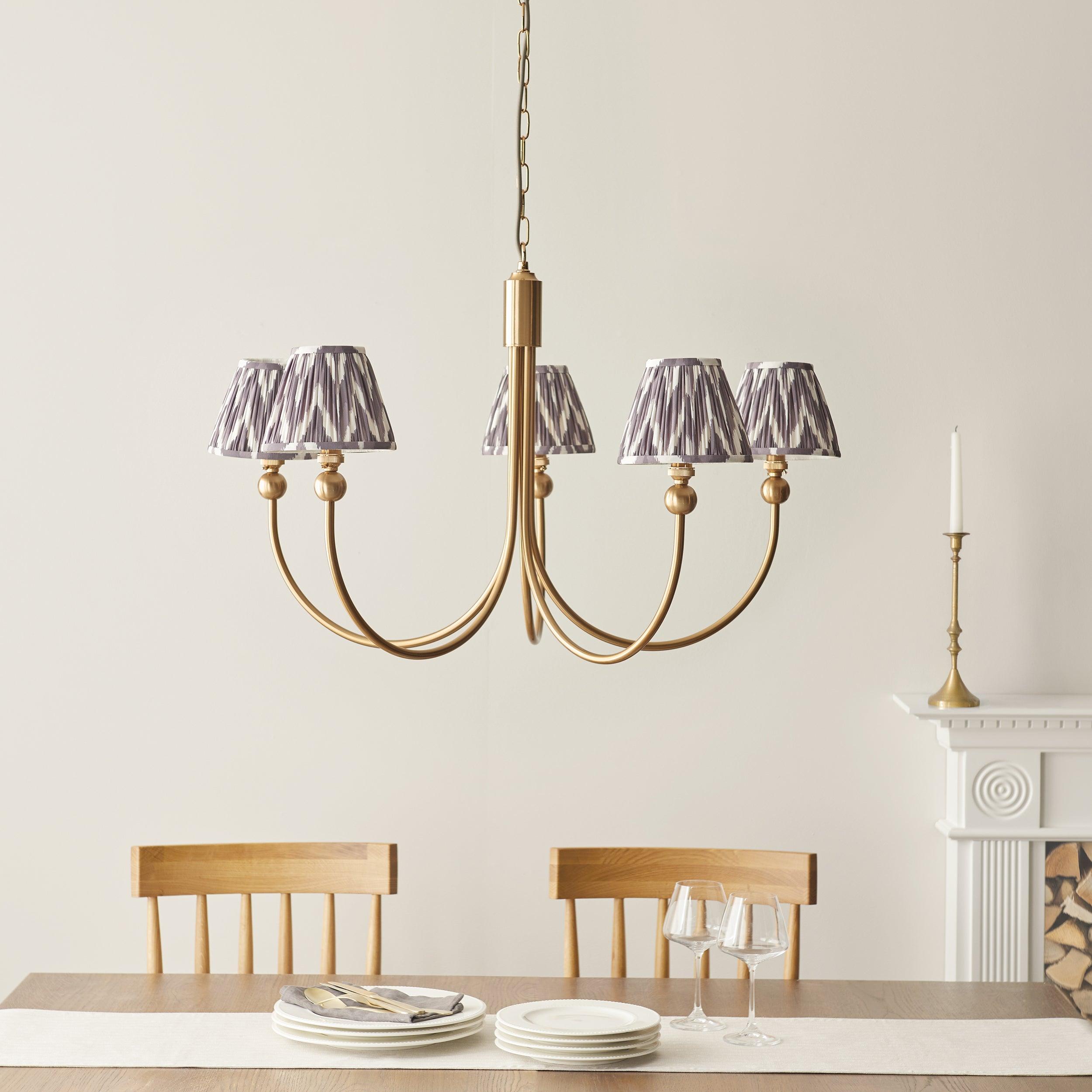 Santiago Brass Chandelier With Grey Zigzag 16cm Shades