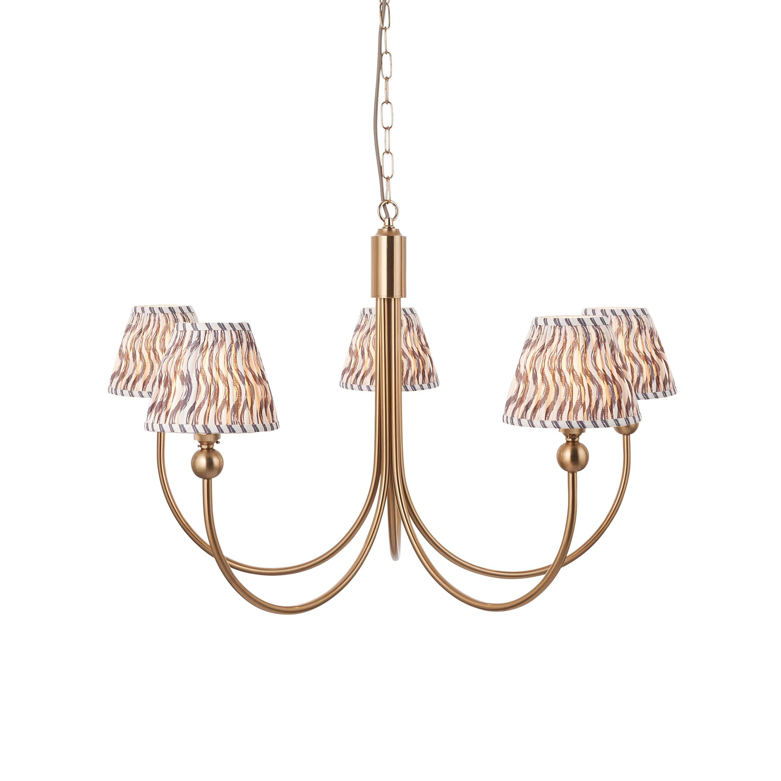 Santiago Brass Chandelier With Grey Ripple 16cm Shades