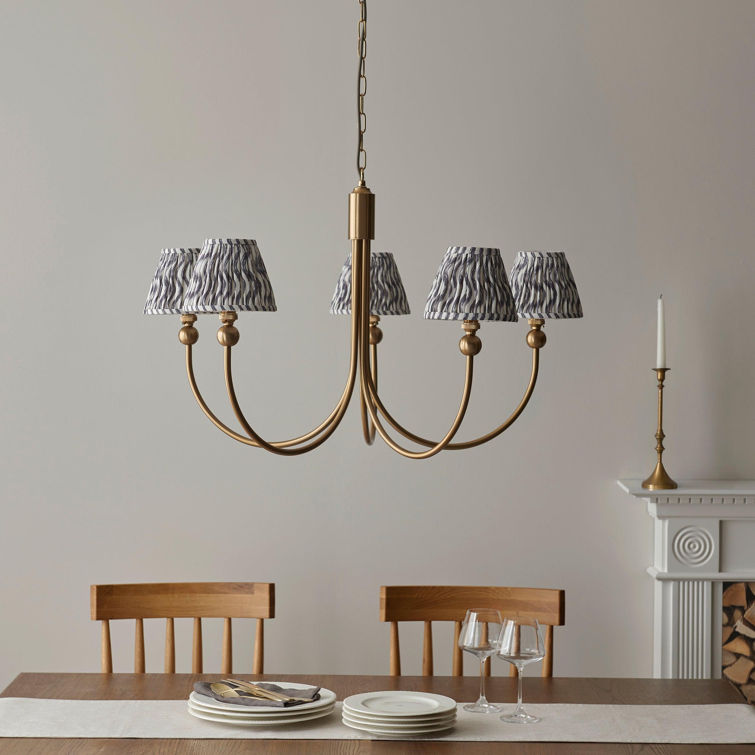 Santiago Brass Chandelier With Grey Ripple 16cm Shades