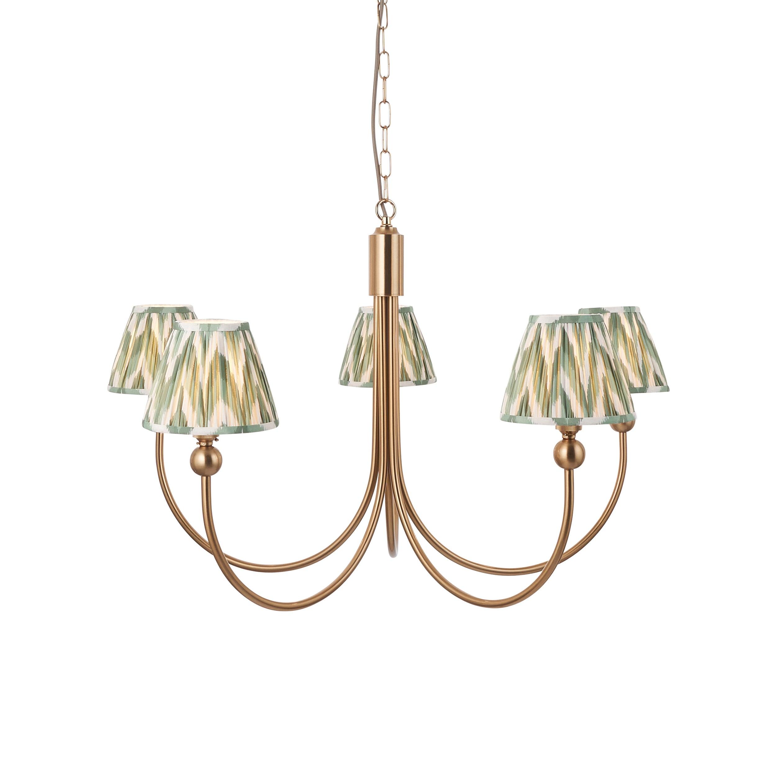 Santiago Brass Chandelier With Green Zigzag 16cm Shades