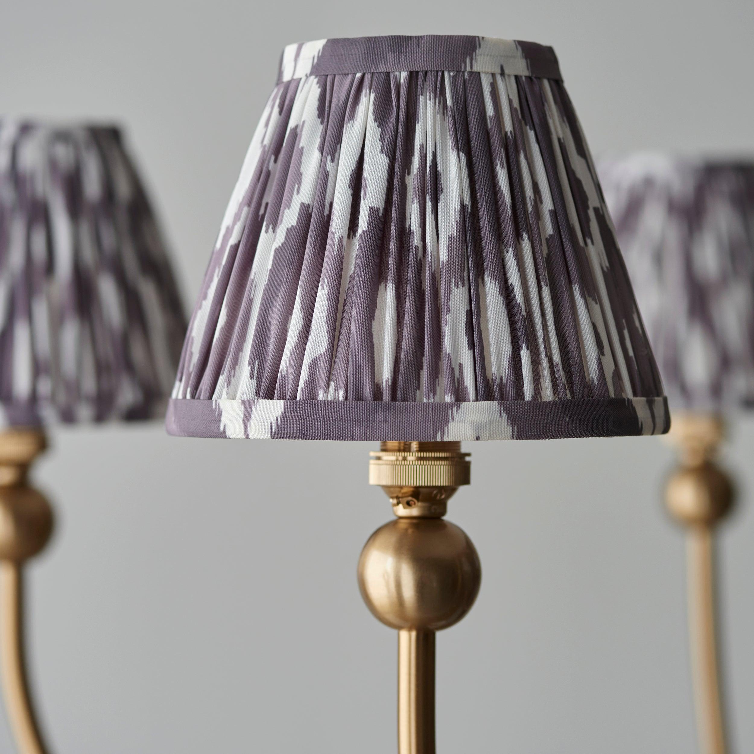 Santiago Brass Chandelier With Grey Ikat 16cm Shades