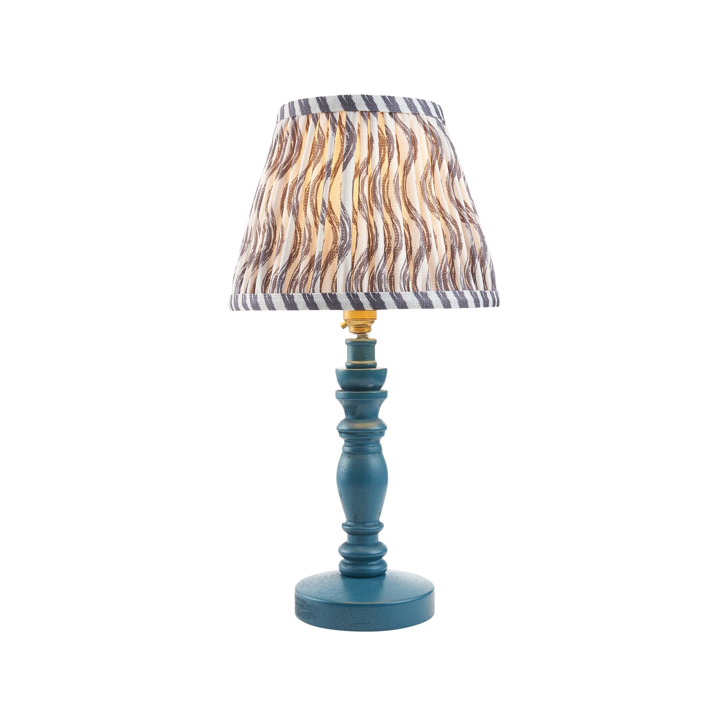 Bibury Blue Table Lamp & Ripple 20cm Pearl Grey Shade