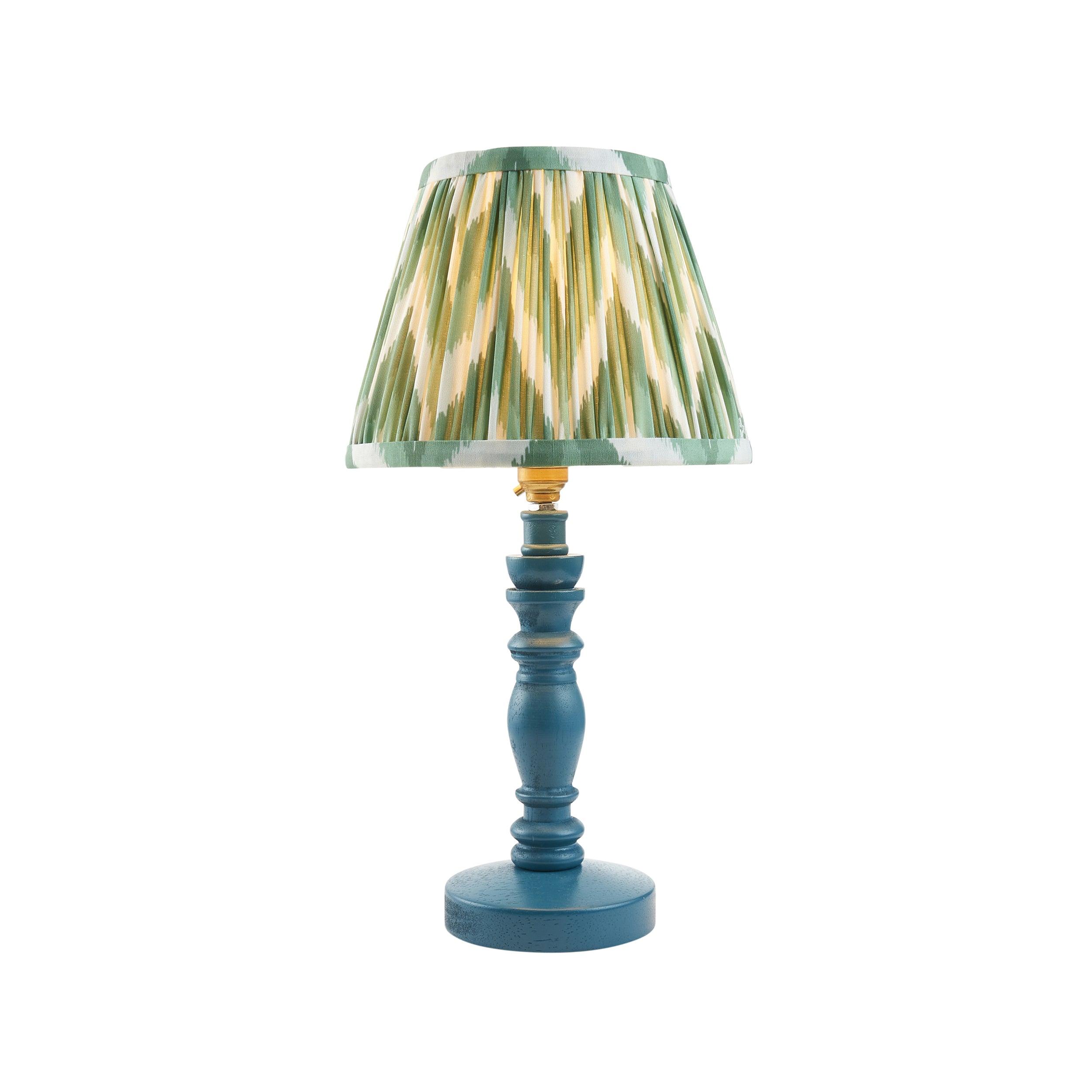 Bibury Blue Table Lamp & Zigzag 20cm Cotswold Green Shade