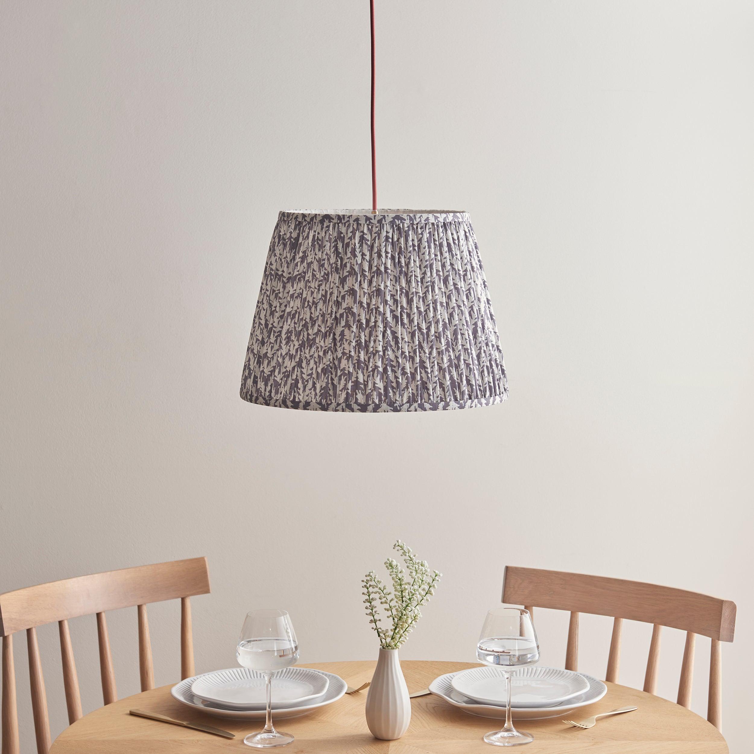 Eltham Ceiling Pendant Light With Red Flex and Grey Leaf 40cm Shade