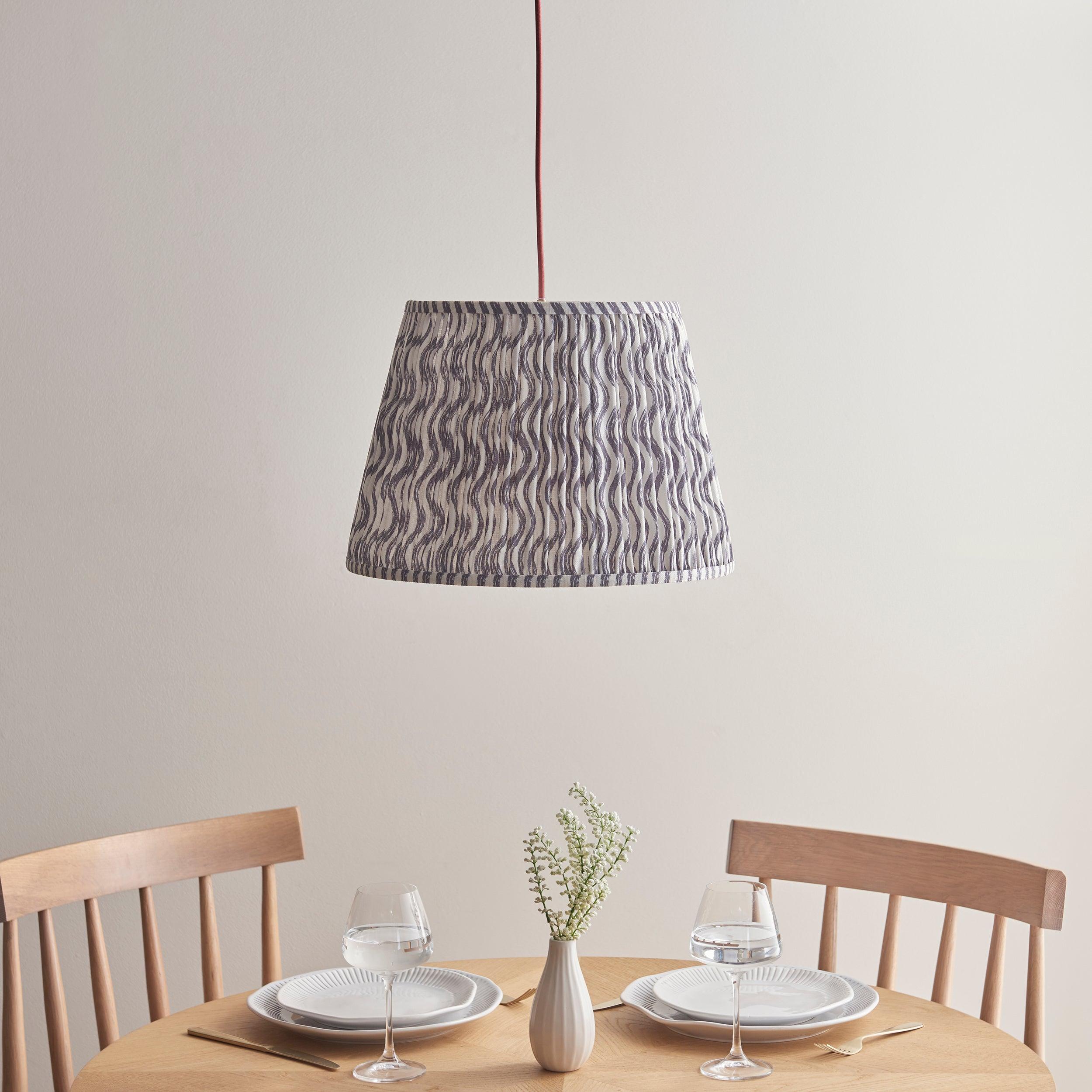 Eltham Ceiling Pendant Light With Red Flex and Grey Ripple 40cm Shade