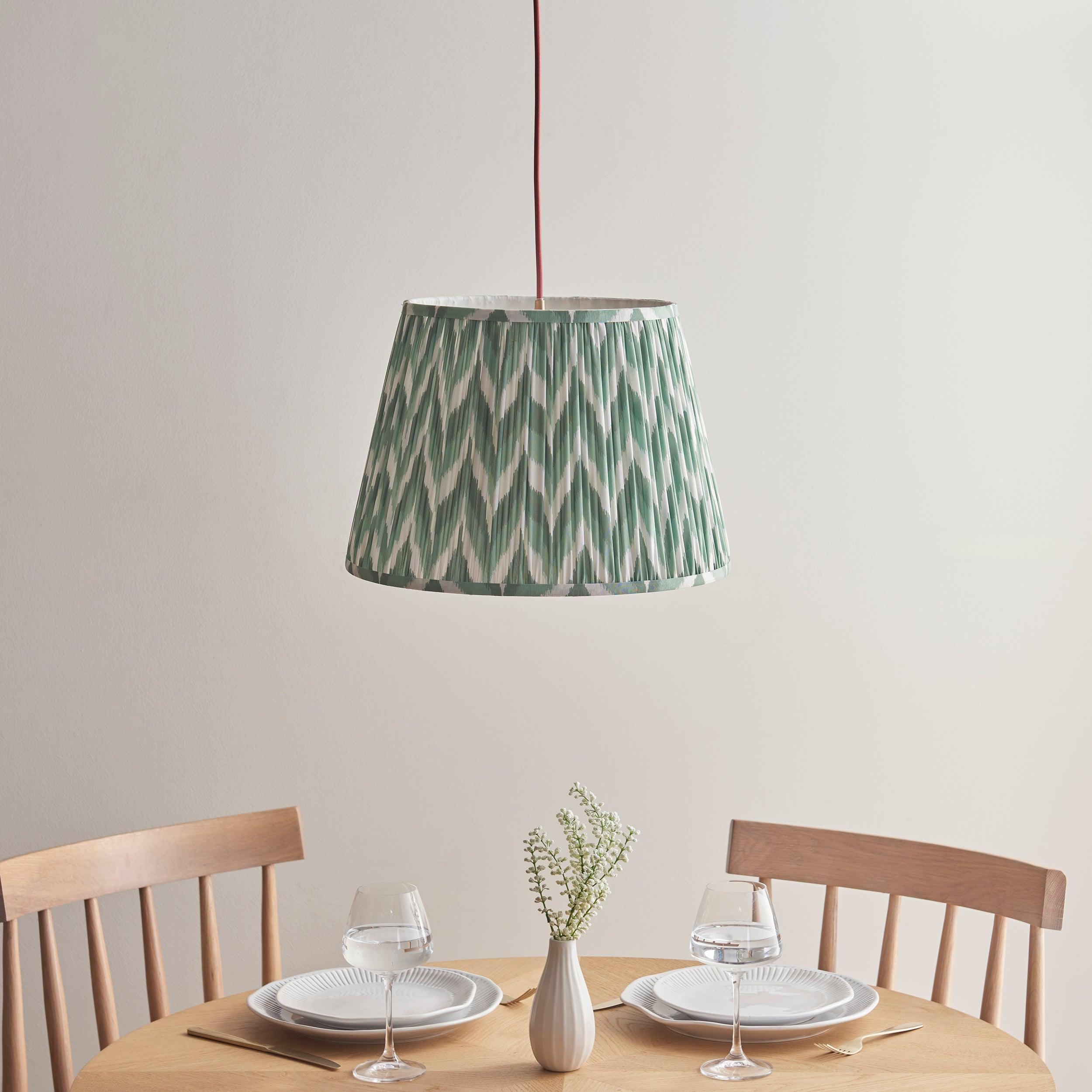 Eltham Ceiling Pendant Light With Red Flex and Green Zigzag 40cm Shade