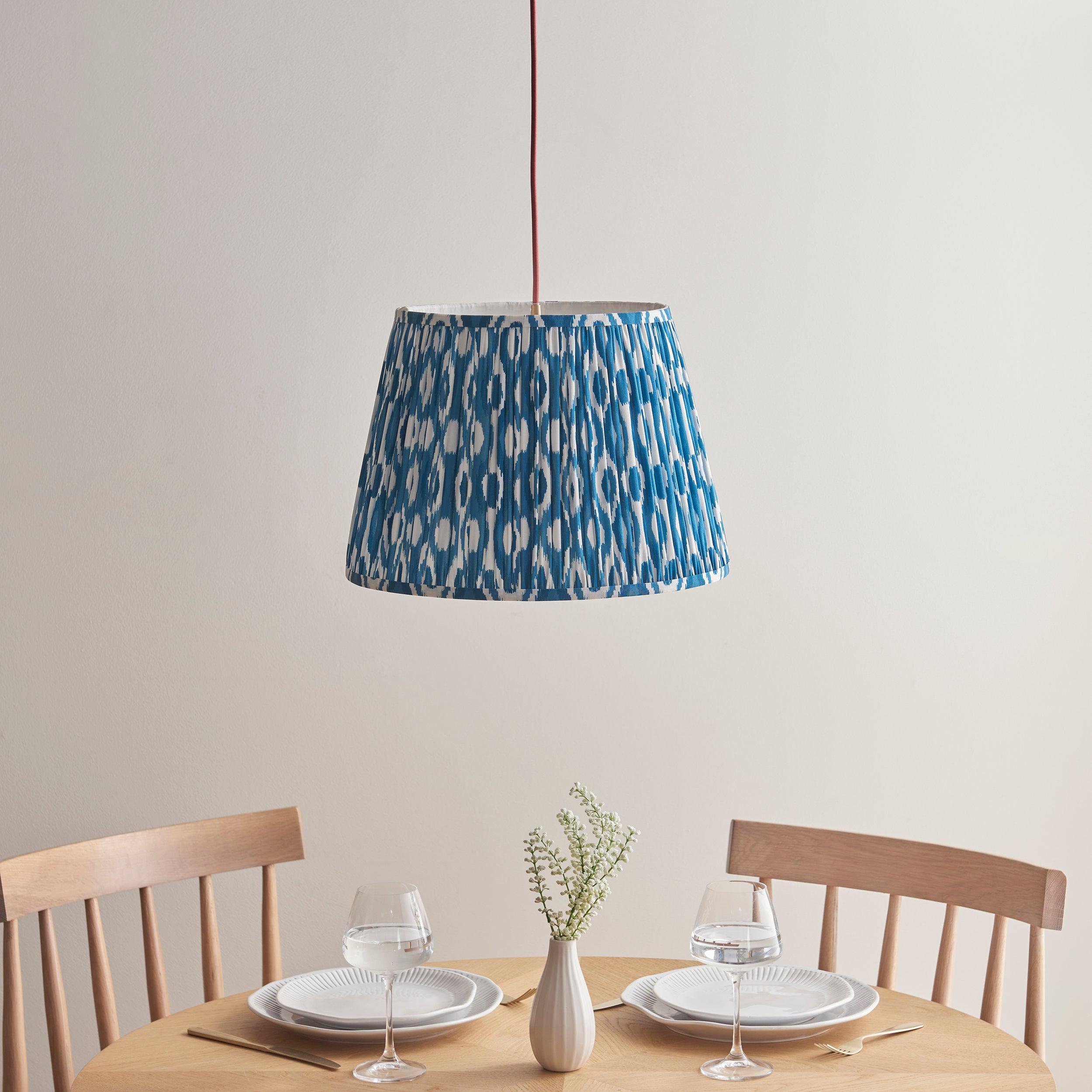 Eltham Ceiling Pendant Light With Red Flex and Blue Ikat 40cm Shade