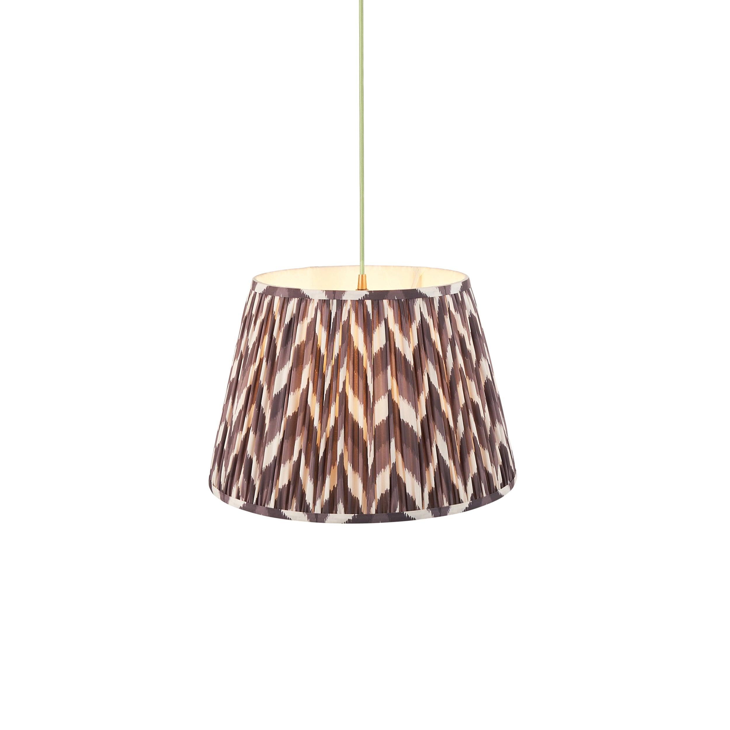 Eltham Ceiling Pendant Light With Green Flex and Grey Zigzag 40cm Shade