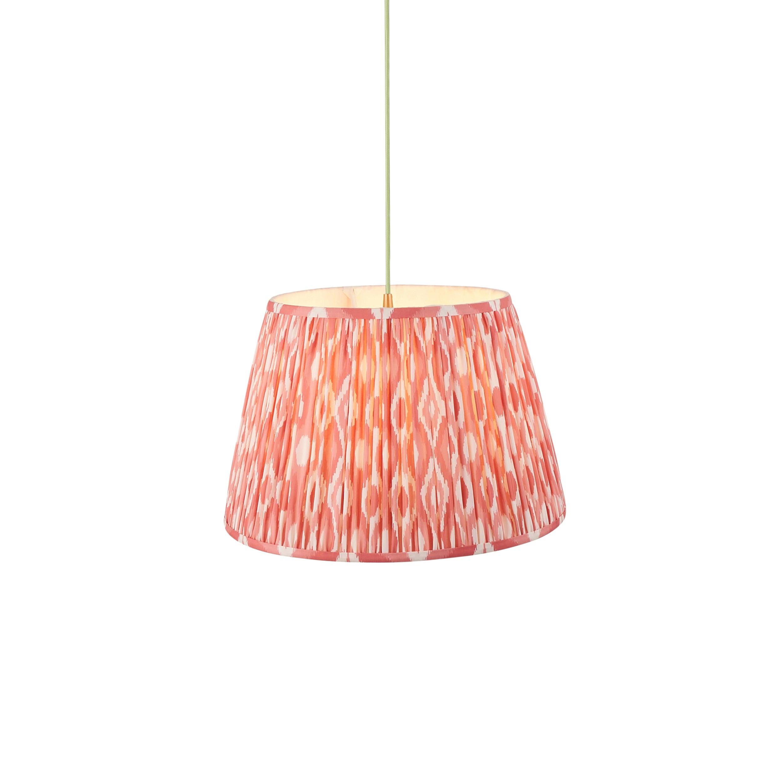 Eltham Ceiling Pendant Light With Green Flex and Pink Ikat 40cm Shade
