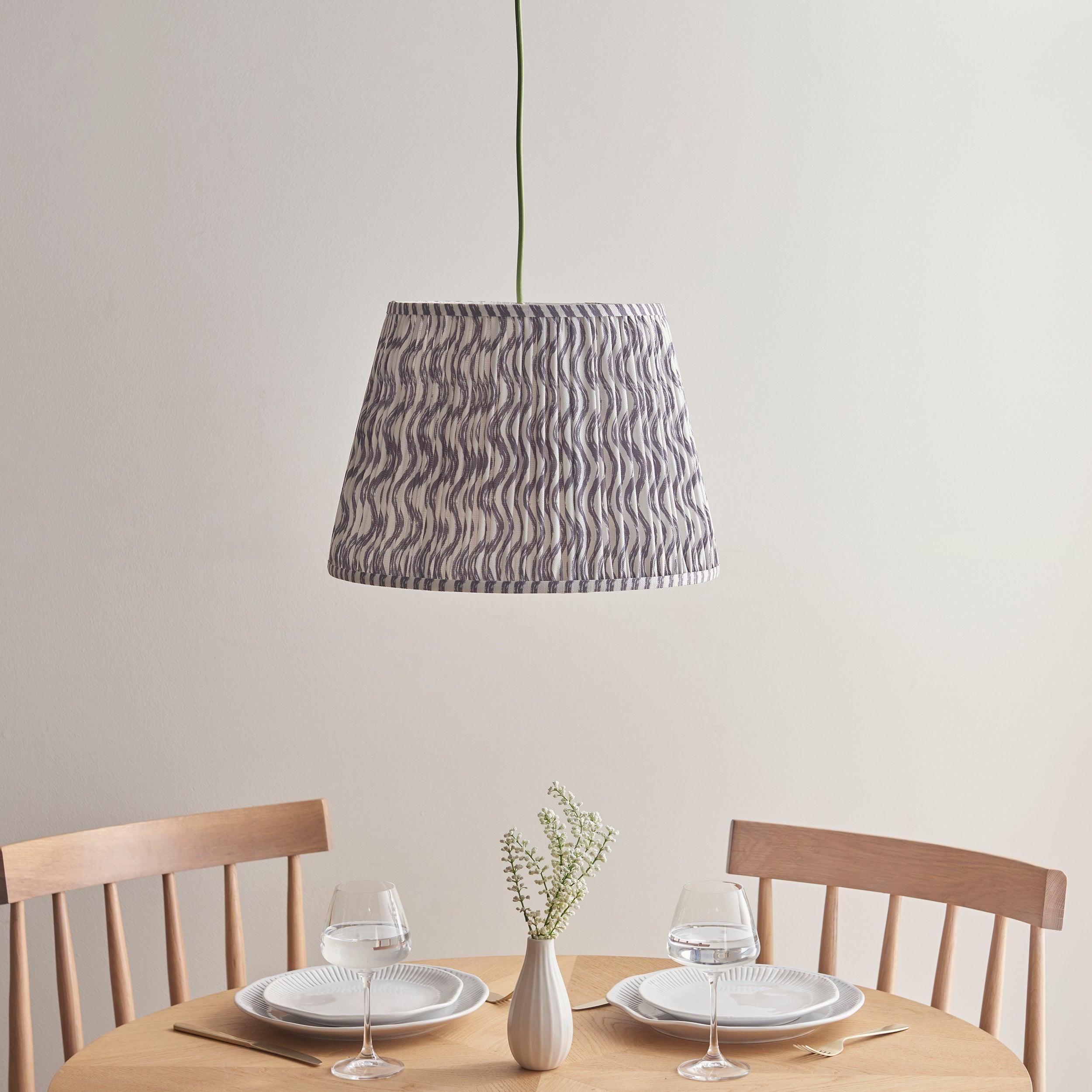 Eltham Ceiling Pendant Light With Green Flex and Grey Ripple 40cm Shade