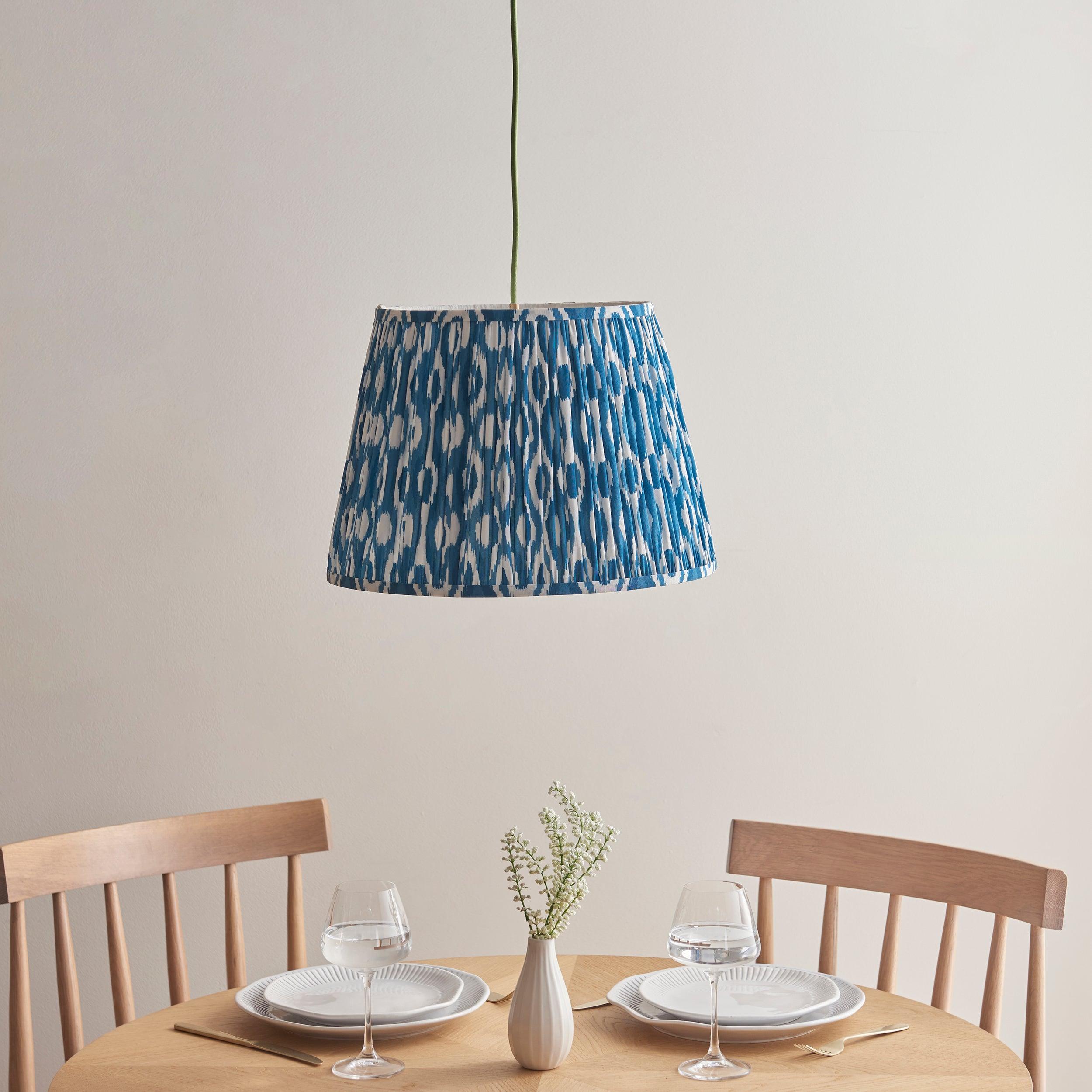 Eltham Ceiling Pendant Light With Green Flex and Blue Ikat 40cm Shade