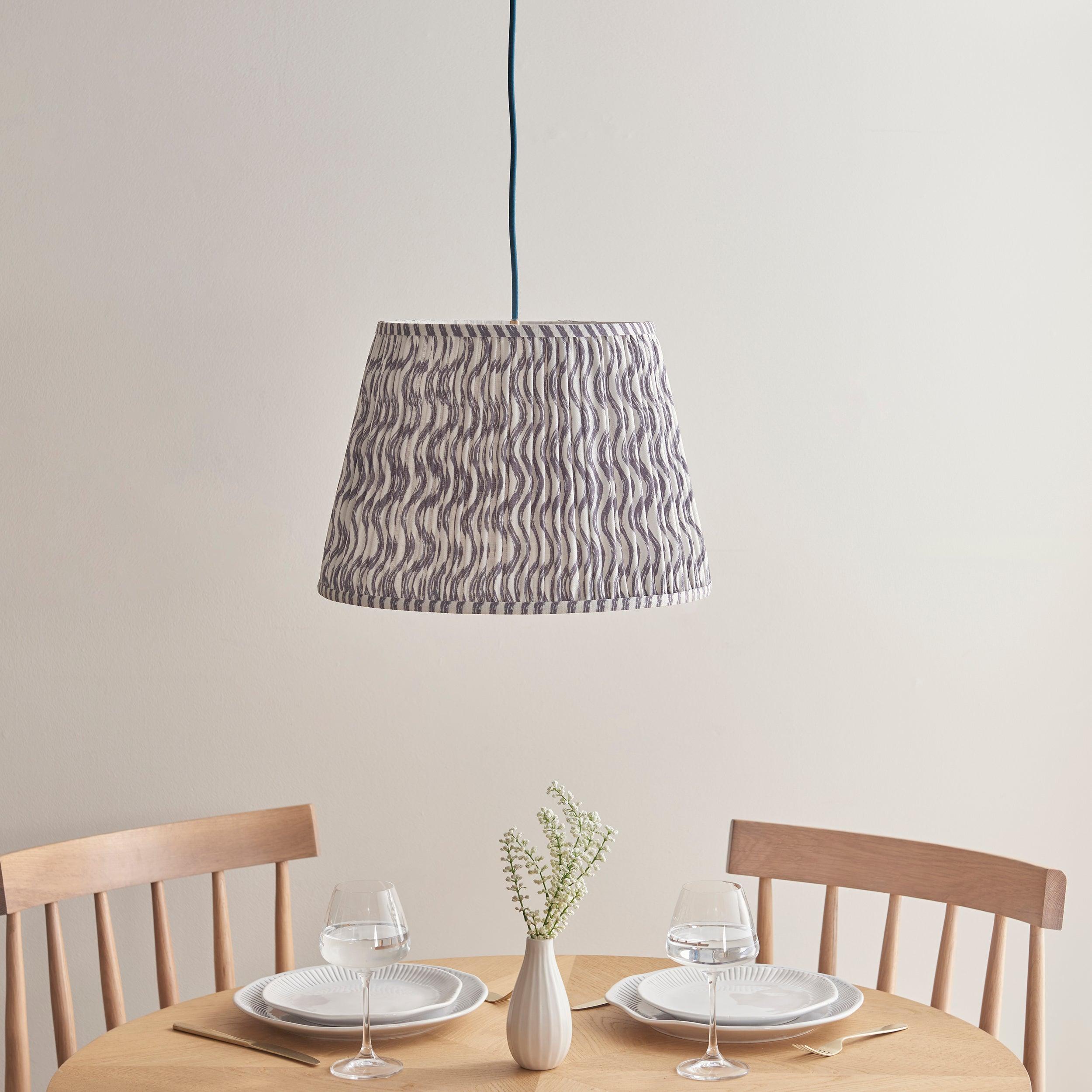 Eltham Ceiling Pendant Light With Blue Flex and Grey Ripple 40cm Shade