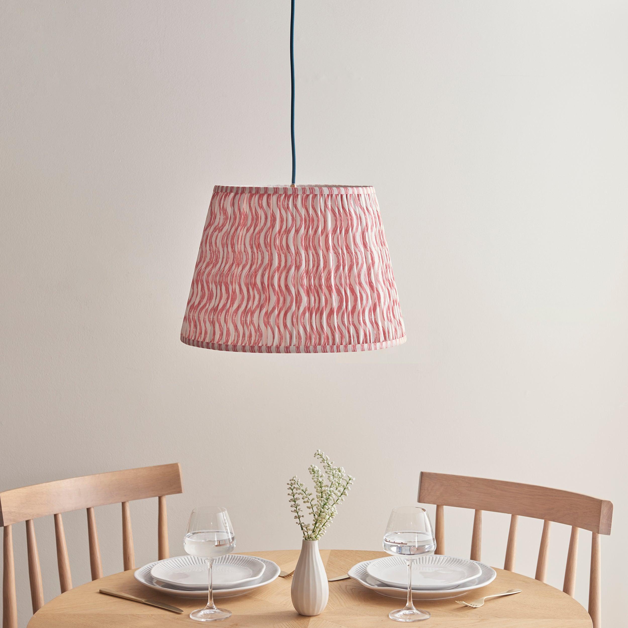 Eltham Ceiling Pendant Light With Blue Flex and Pink Ripple 40cm Shade