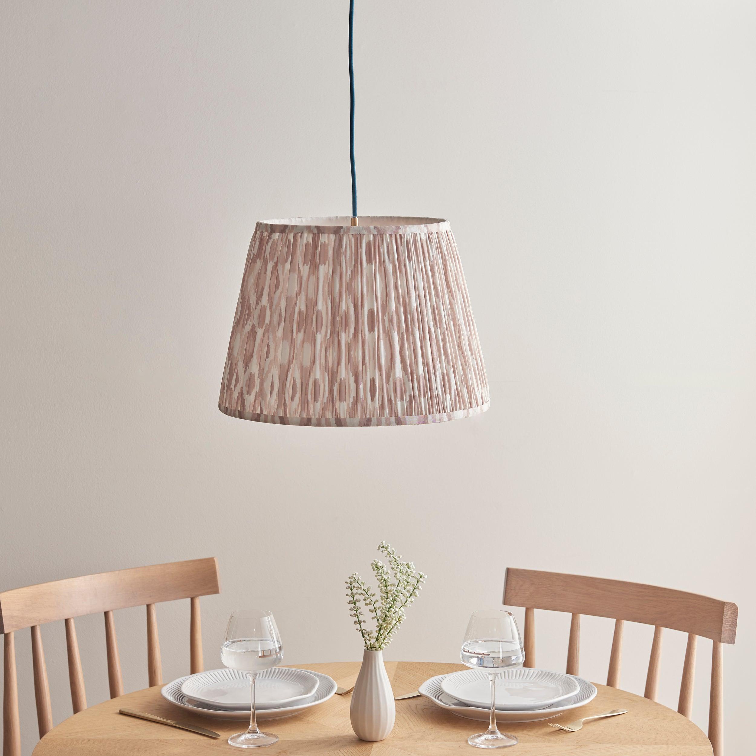 Eltham Ceiling Pendant Light With Blue Flex and Large Neutral Ikat 40cm Shade