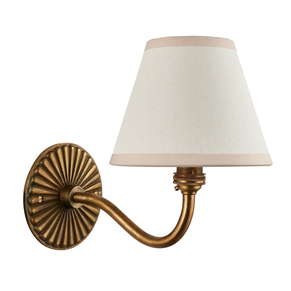 Dahlia Curve & Ivy brass wall light with cream fabric shade shown on a plain white background