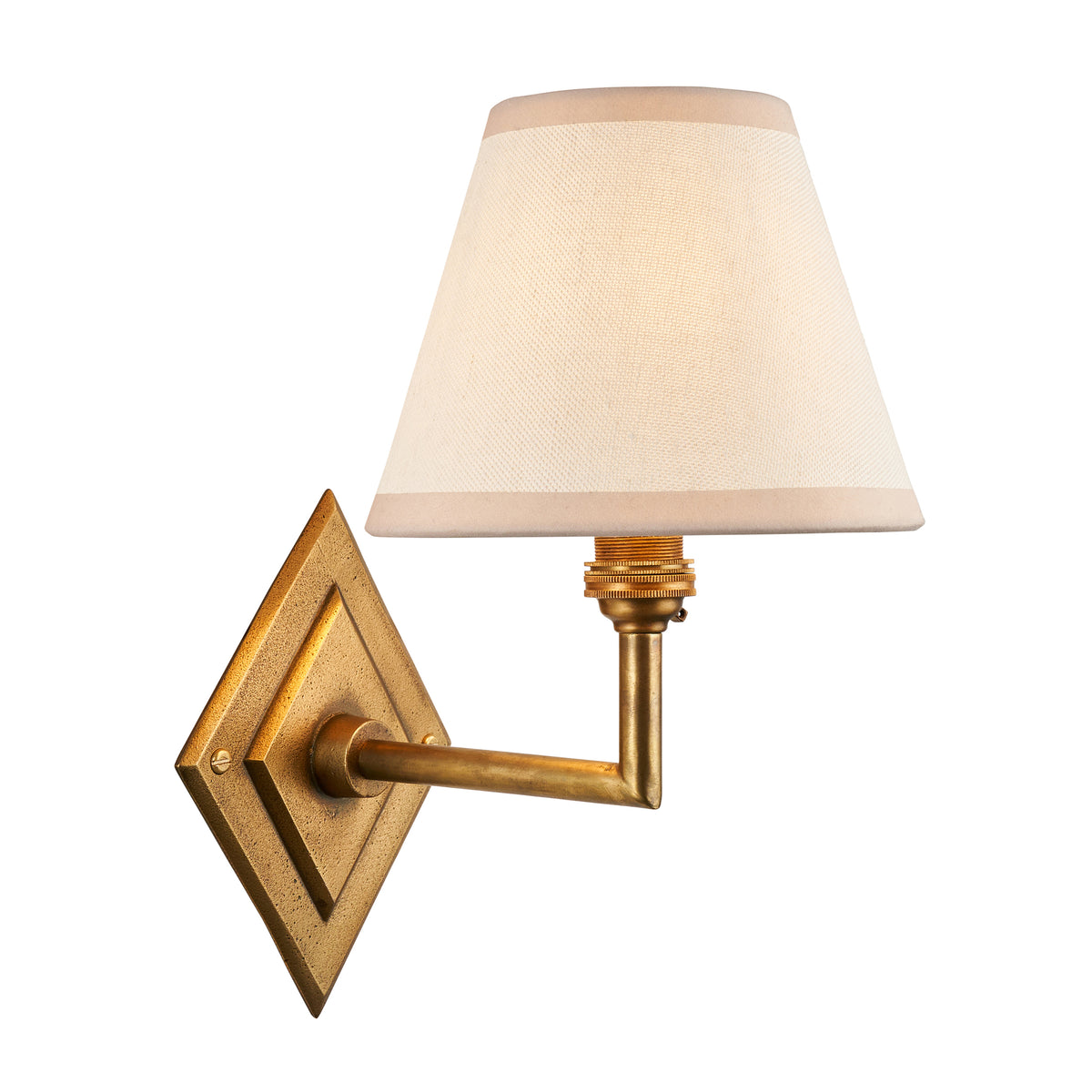 Diamond Angle & Ivy brass wall light with a plain white tapered fabric shade