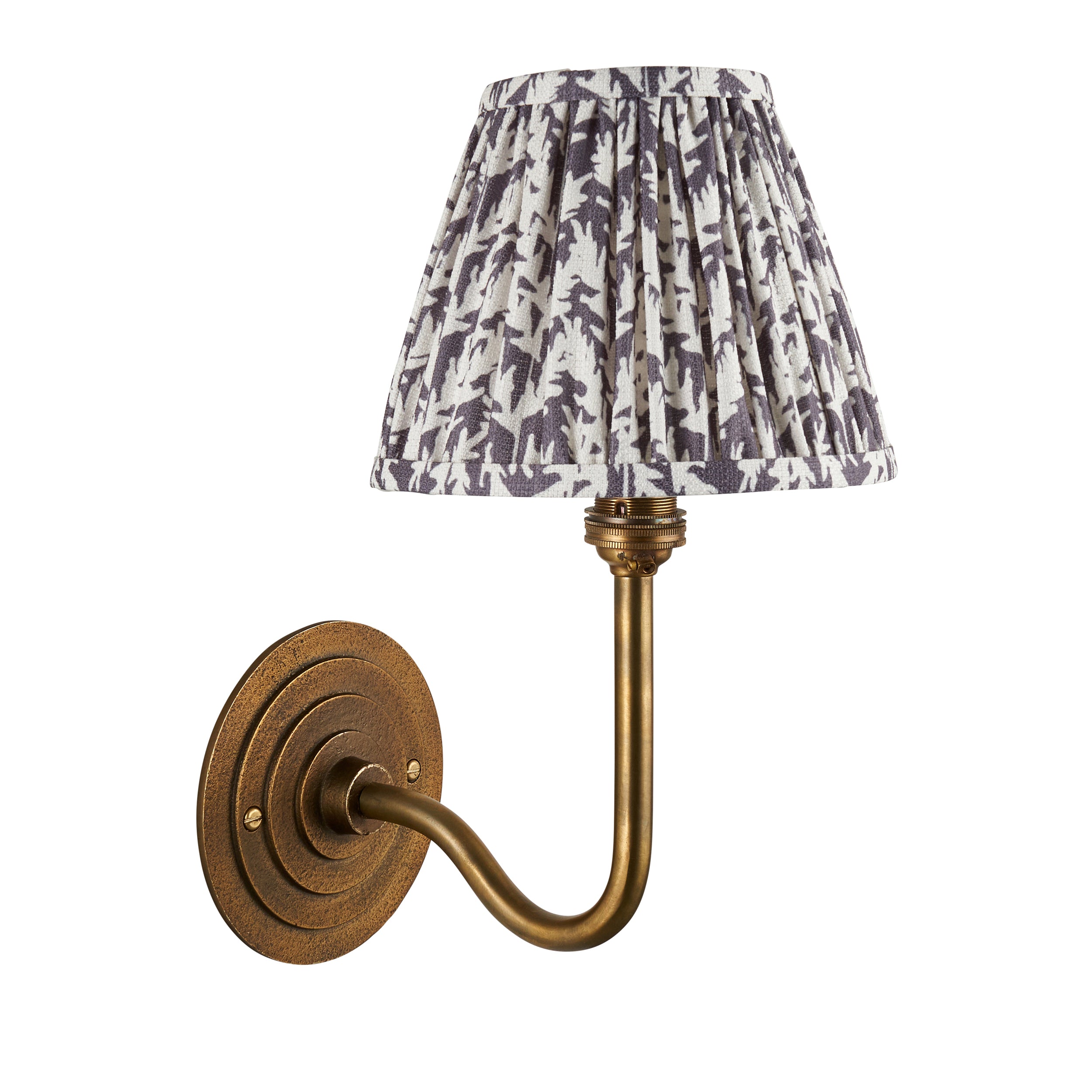 Halo Swan Brass Wall Light & Grey Leaf 16cm Shade