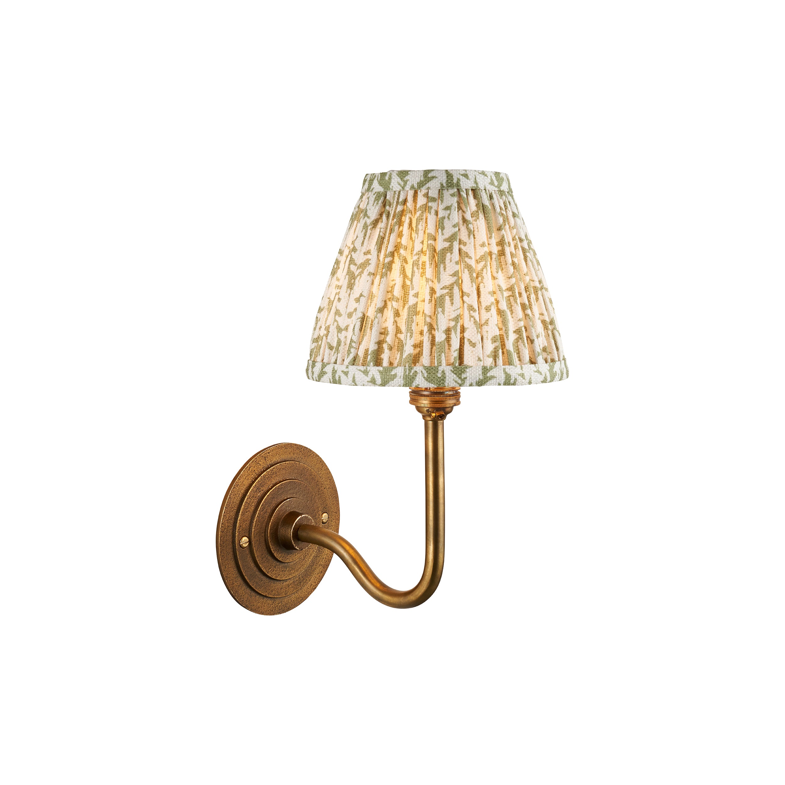 Halo Swan Brass Wall Light & Green Leaf 16cm Shade 115463 by Endon Lighting