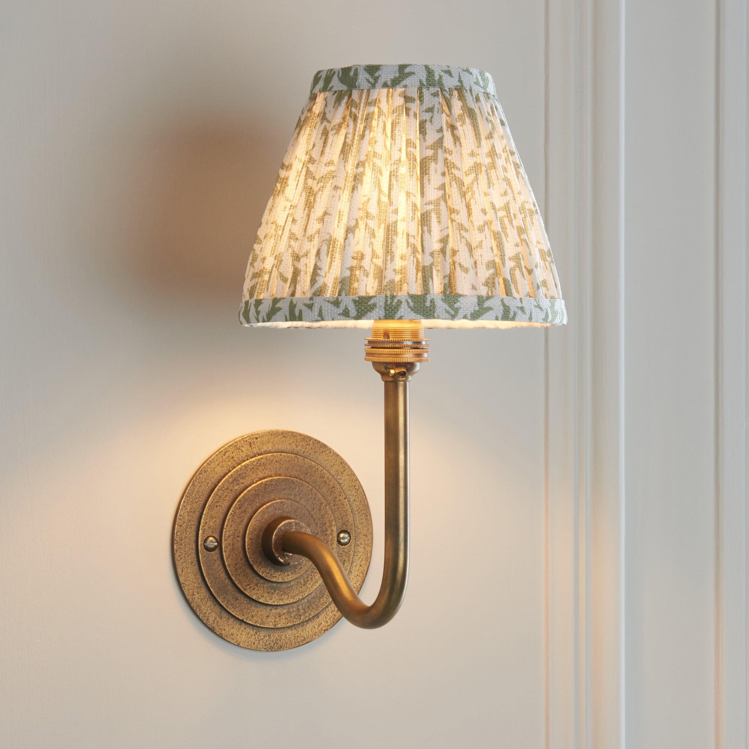 Halo Swan Brass Wall Light & Green Leaf 16cm Shade