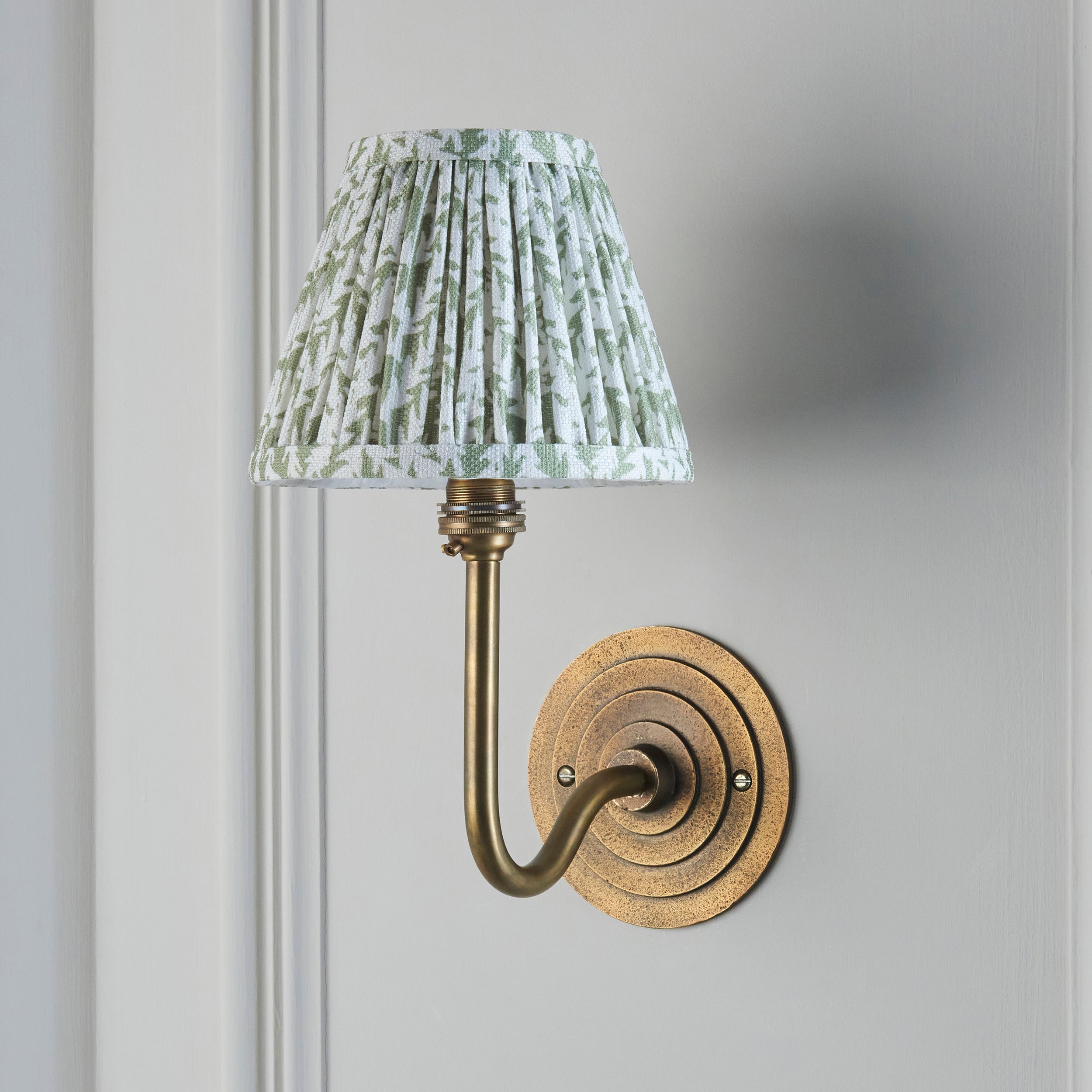Halo Swan Brass Wall Light & Green Leaf 16cm Shade