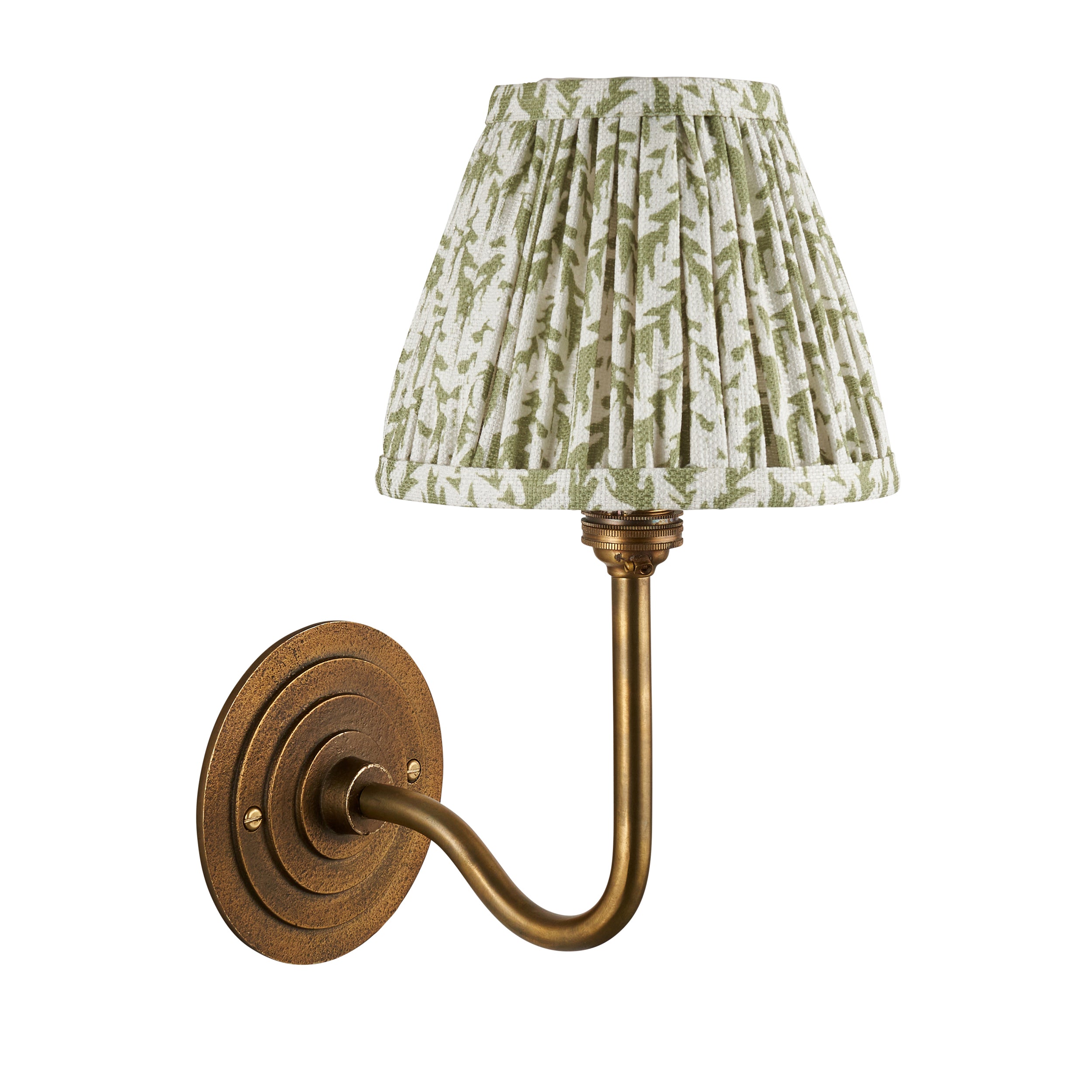 Halo Swan Brass Wall Light & Green Leaf 16cm Shade