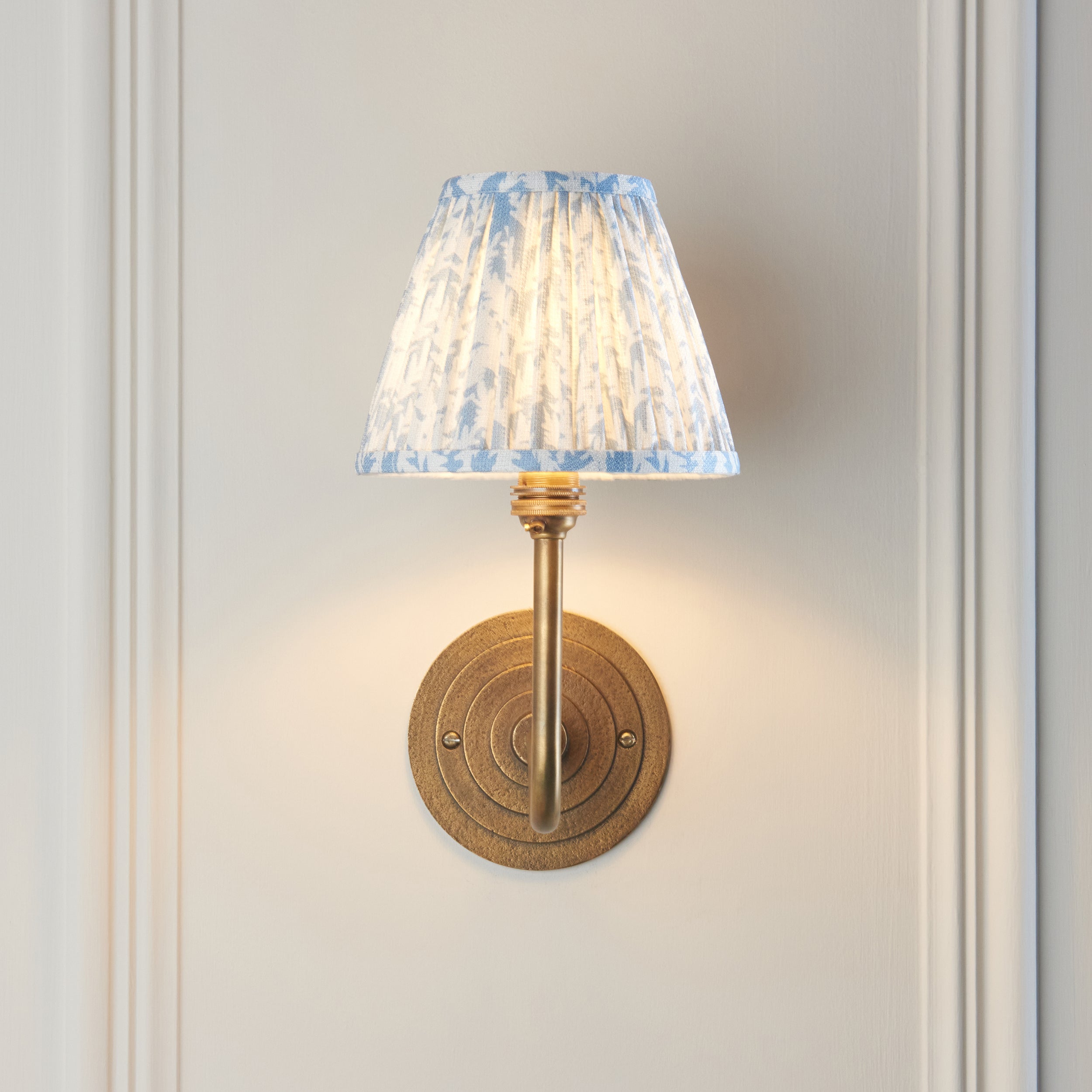 Halo Swan Brass Wall Light & Baby Blue Leaf 16cm Shade