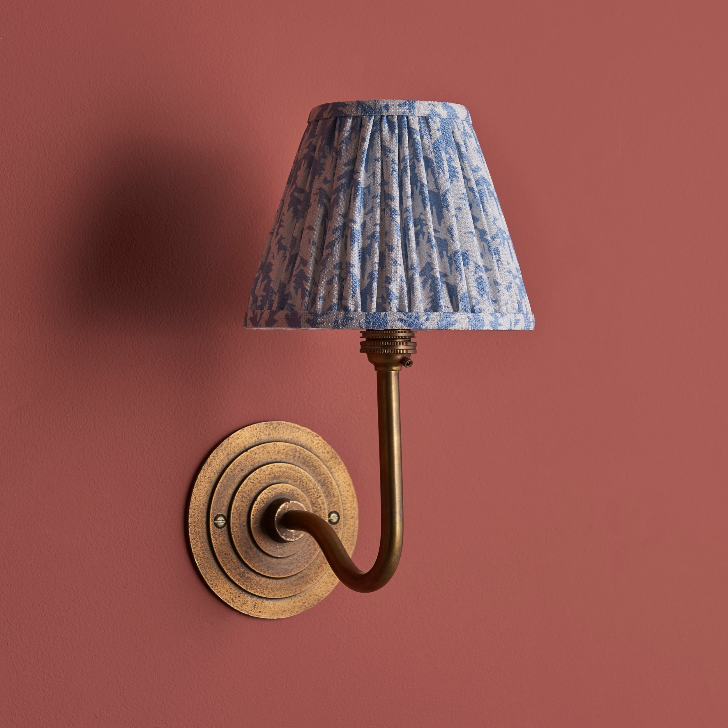 Halo Swan Brass Wall Light & Baby Blue Leaf 16cm Shade