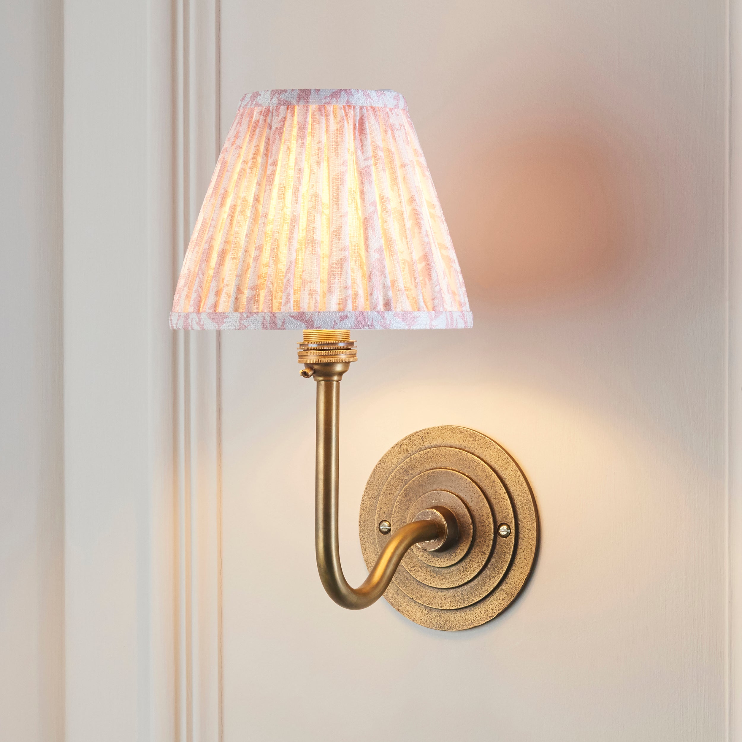 Halo Swan Brass Wall Light & Peachy Keen Leaf 16cm Shade