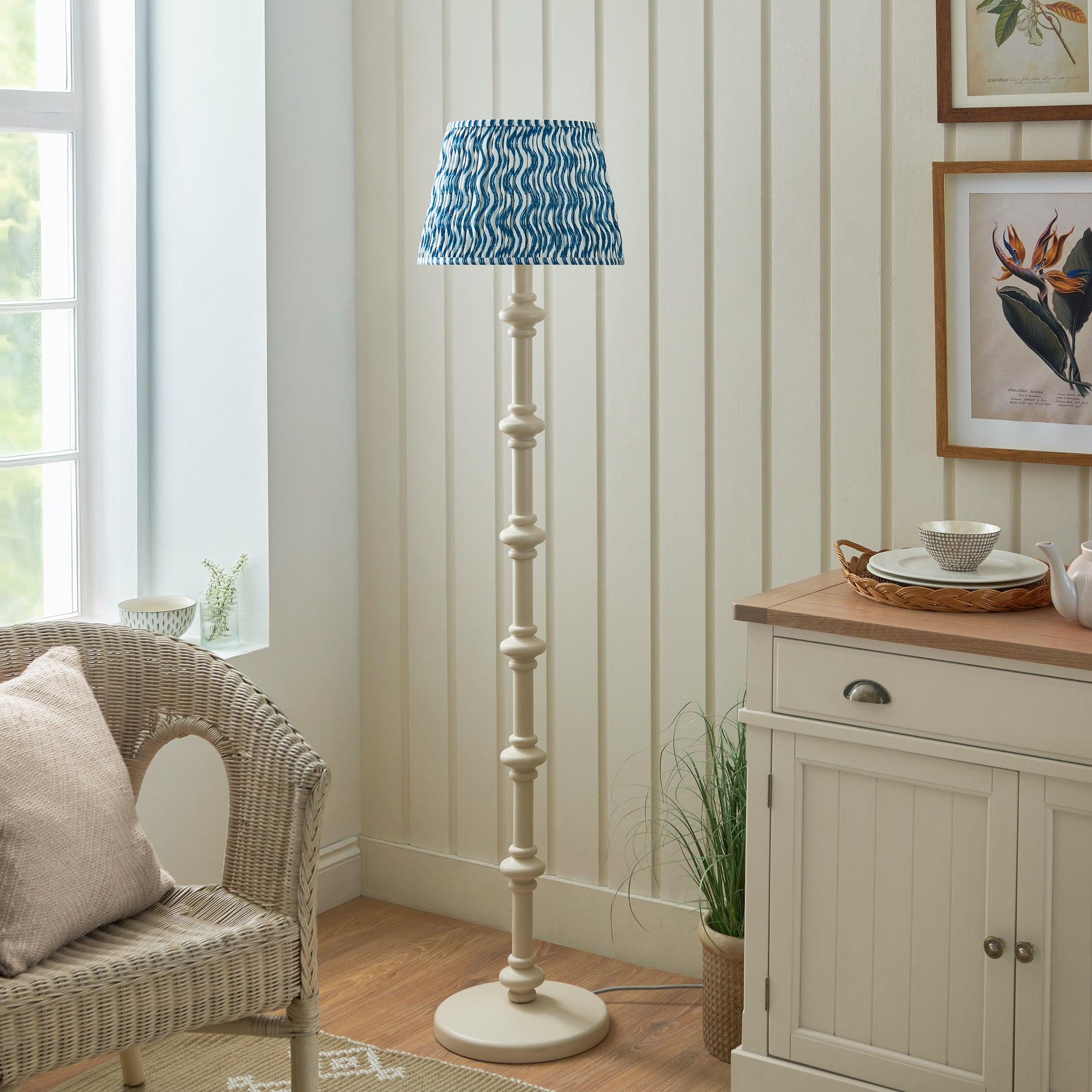 Carnaby White Floor Lamp & Ripple 35cm Marlin Blue Shade