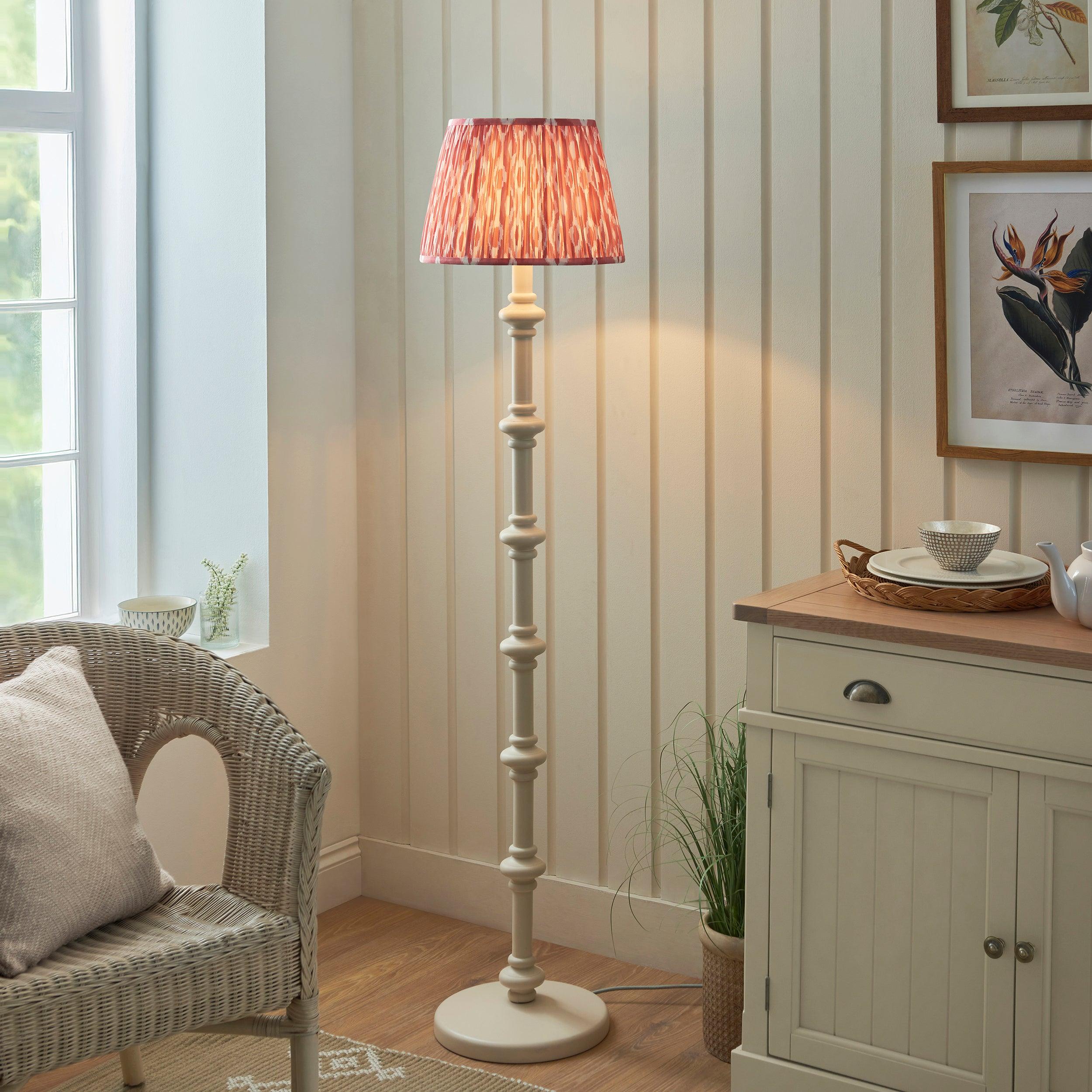 Carnaby White Floor Lamp & Ikat 35cm Coral Pink Shade