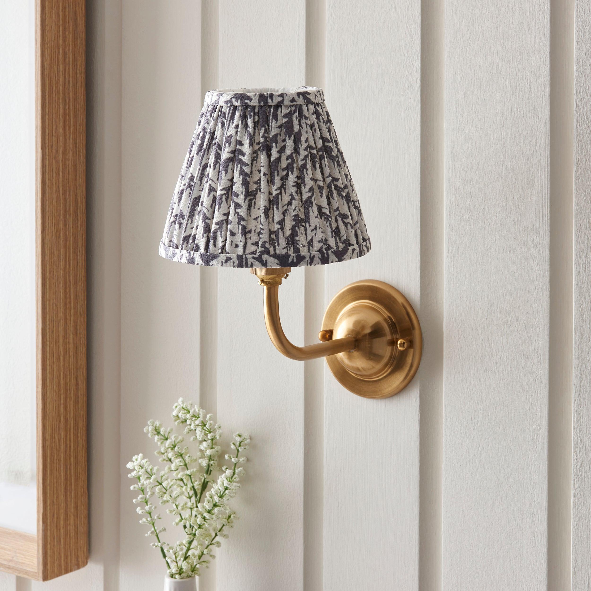 Dome Arc Brass Wall Light & Leaf 16cm Pearl Grey Shade