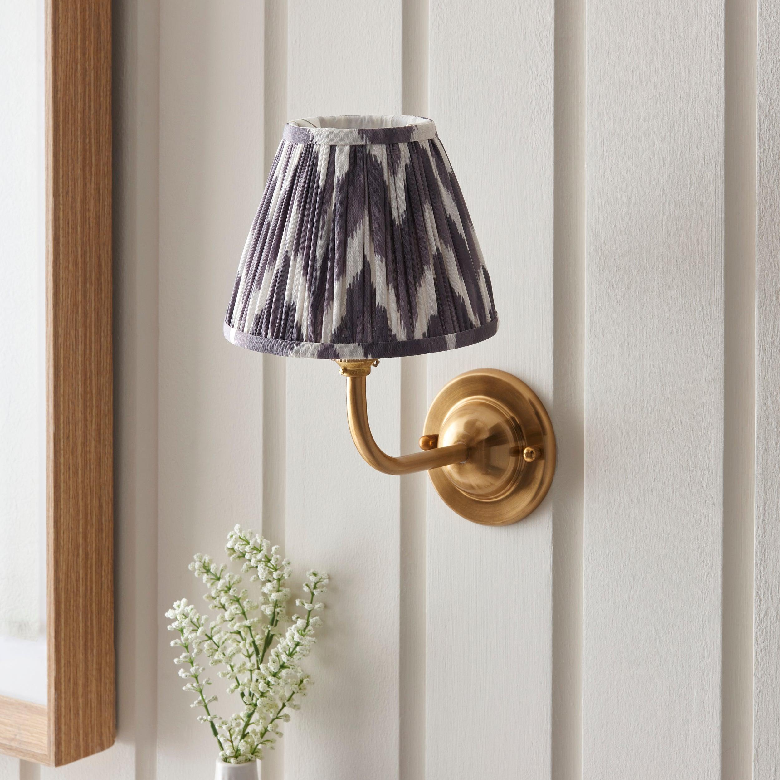 Dome Arc Brass Wall Light & Zigzag 16cm Pearl Grey Shade