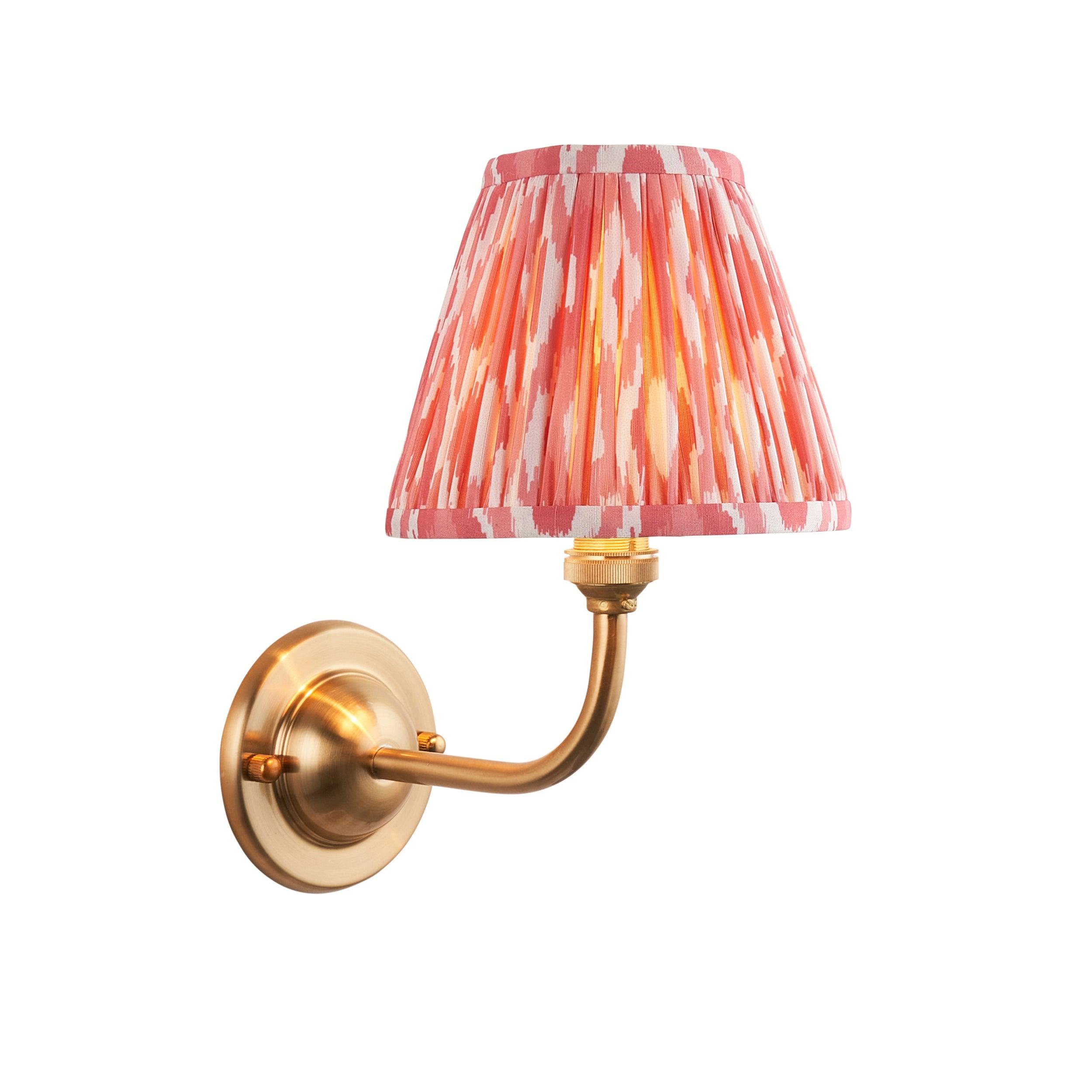 Dome Arc Brass Wall Light & Ikat 16cm Coral Pink Shade
