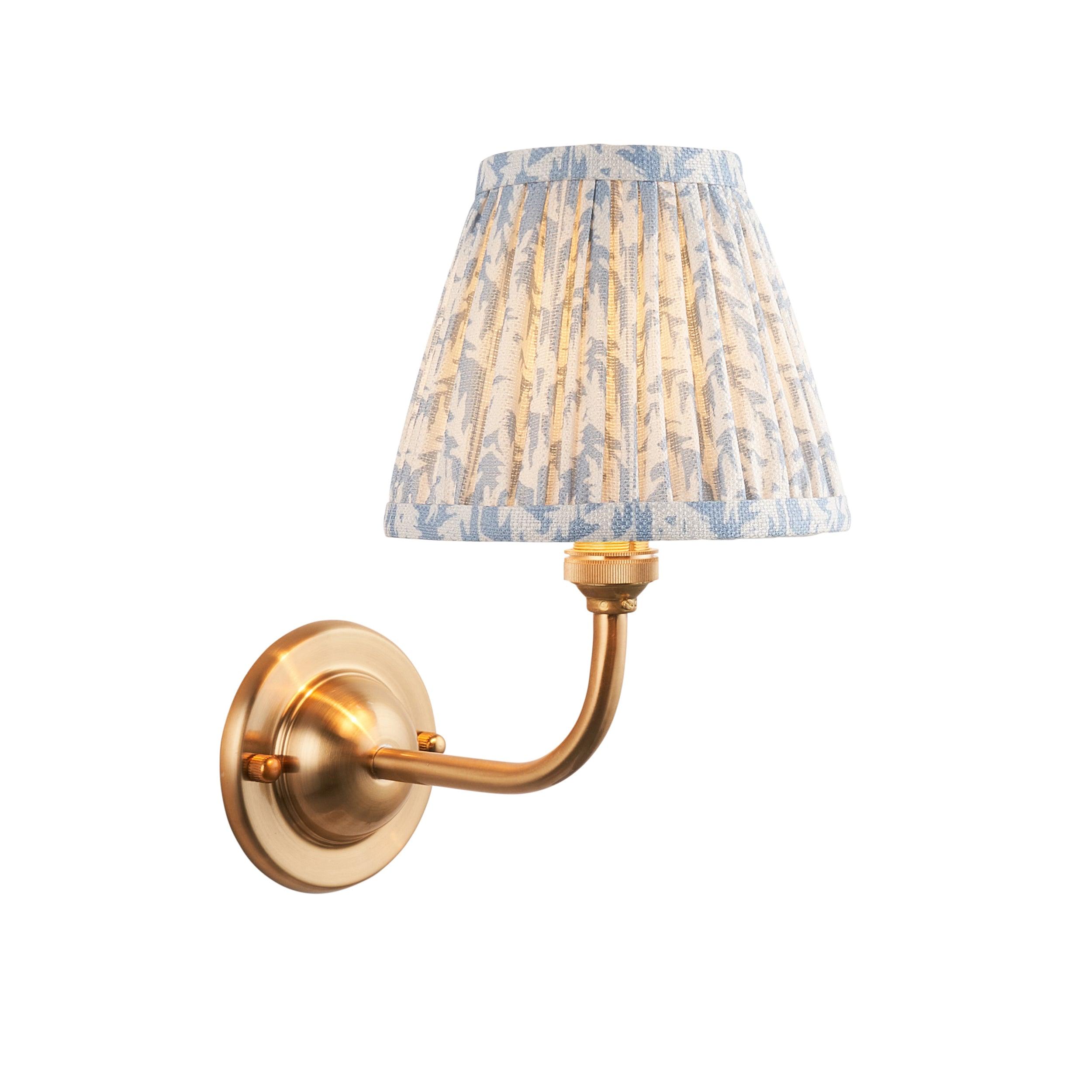 Dome Arc Brass Wall Light & Leaf 16cm Shell Bay Blue Shade