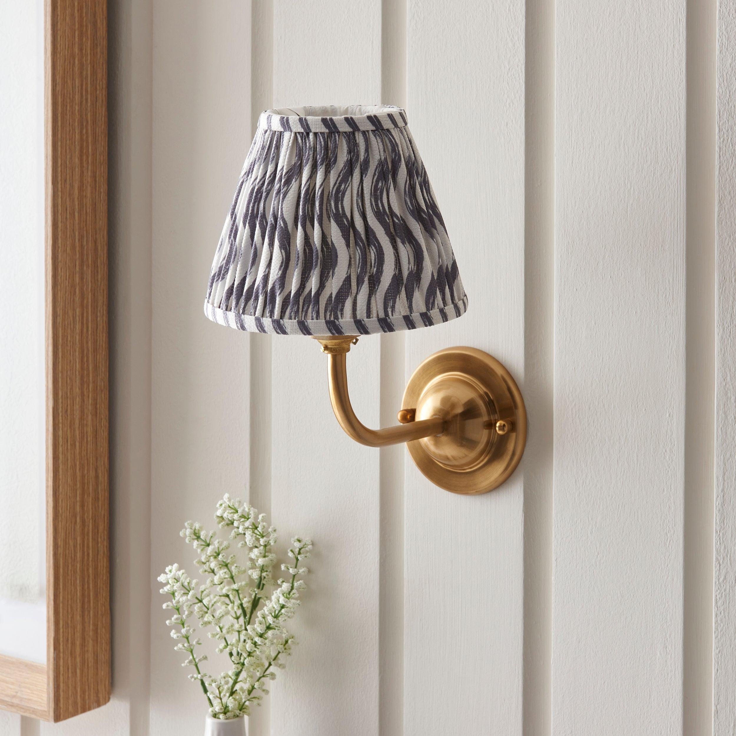Dome Arc Brass Wall Light & Ripple 16cm Pearl Grey Shade