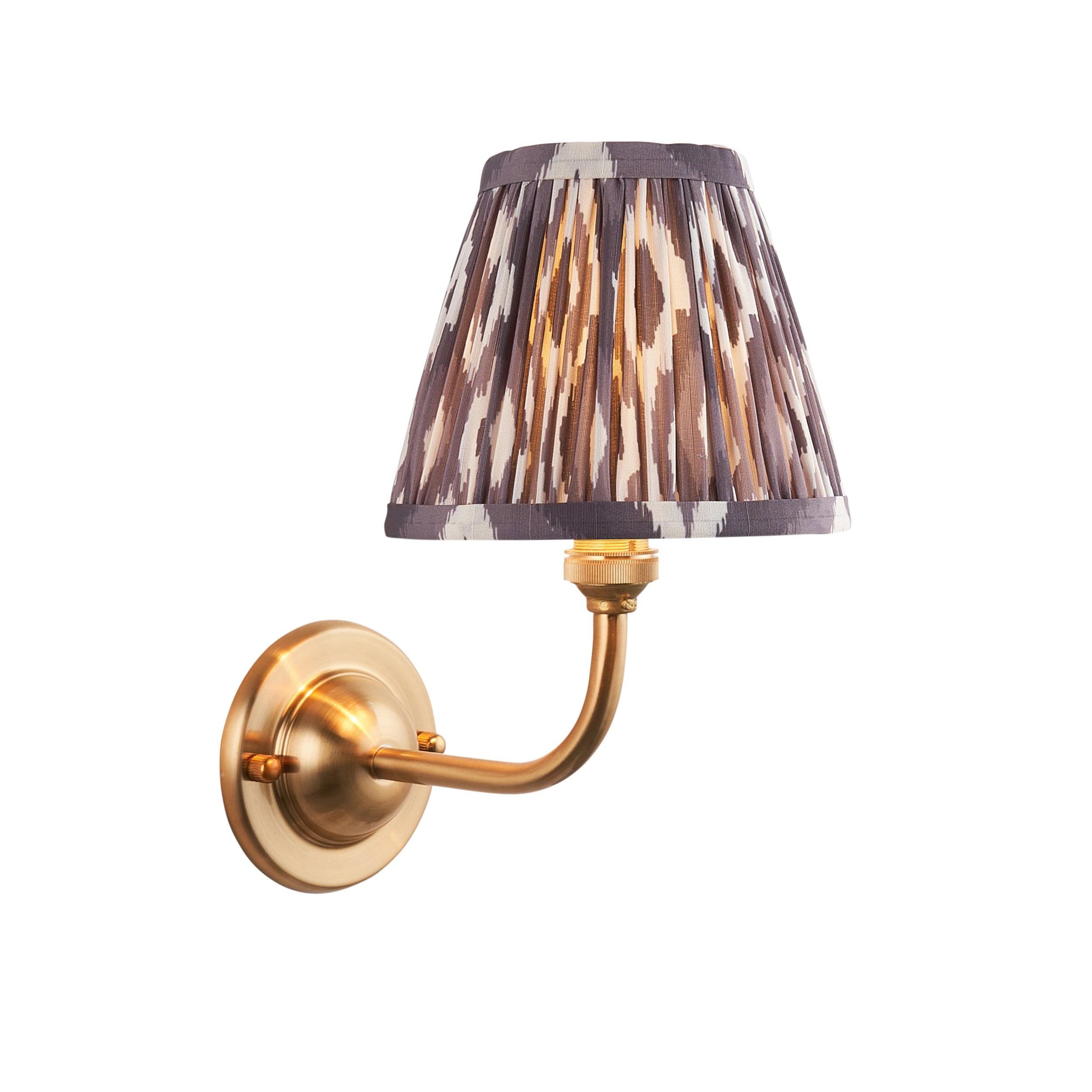 Dome Arc Brass Wall Light & Ikat 16cm Pearl Grey Shade