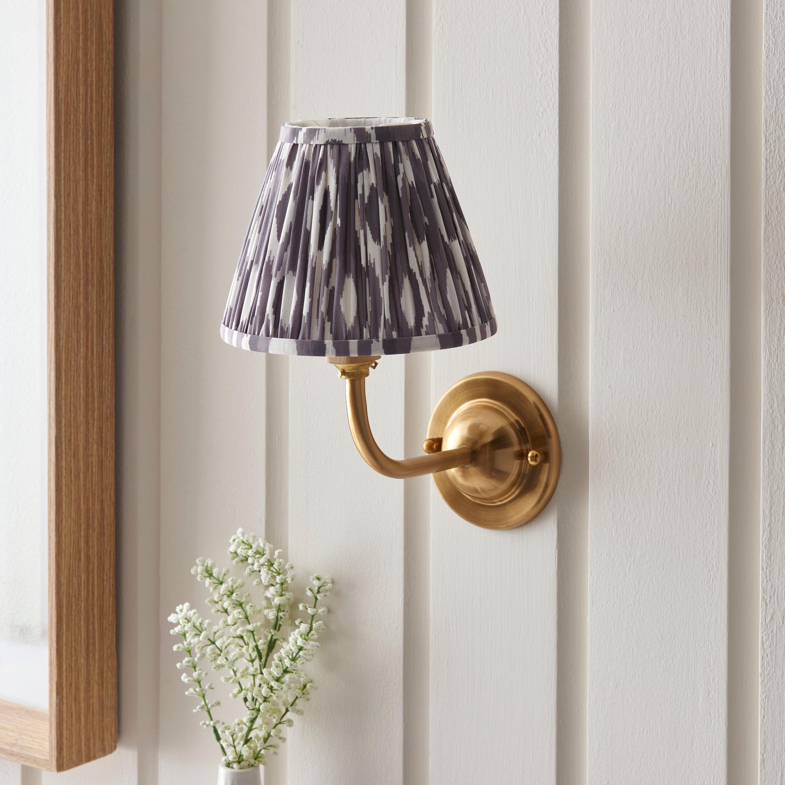 Dome Arc Brass Wall Light & Ikat 16cm Pearl Grey Shade